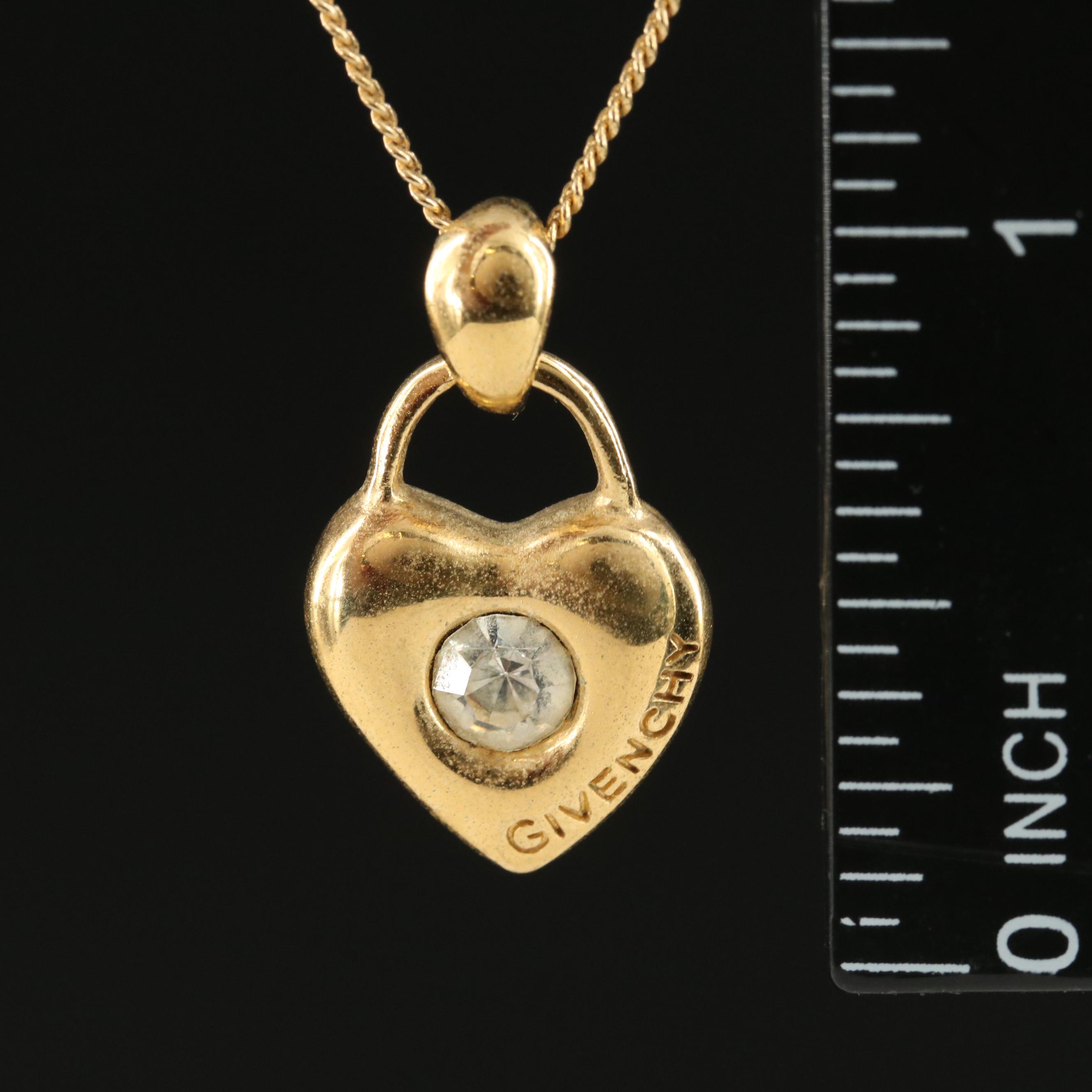 Givenchy Faux Pearl and Rhinestone Reversible Heart Pendant Necklace