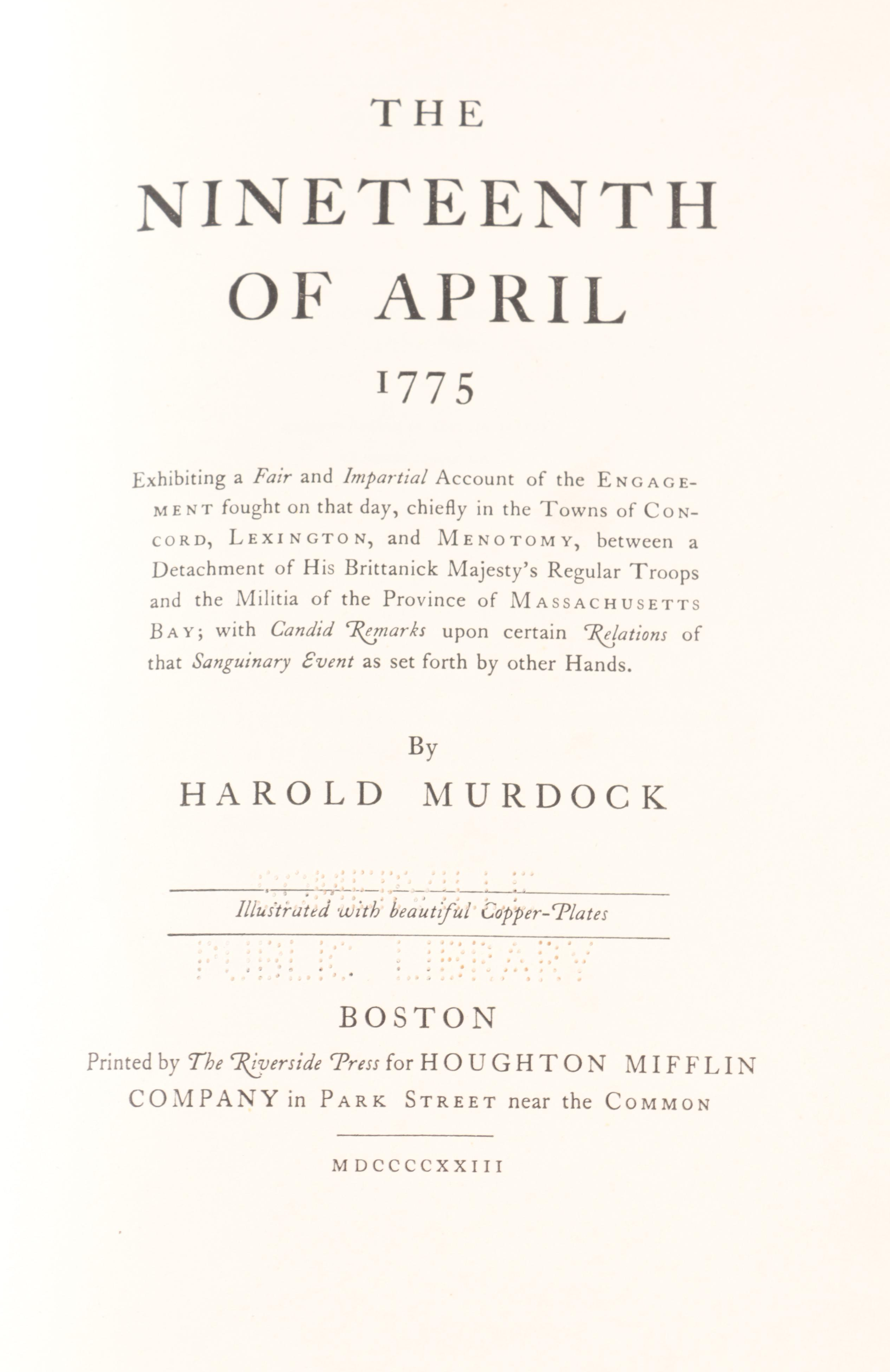 Illustrated "The Nineteenth of April, 1775" by Harold Murdock, 1923
