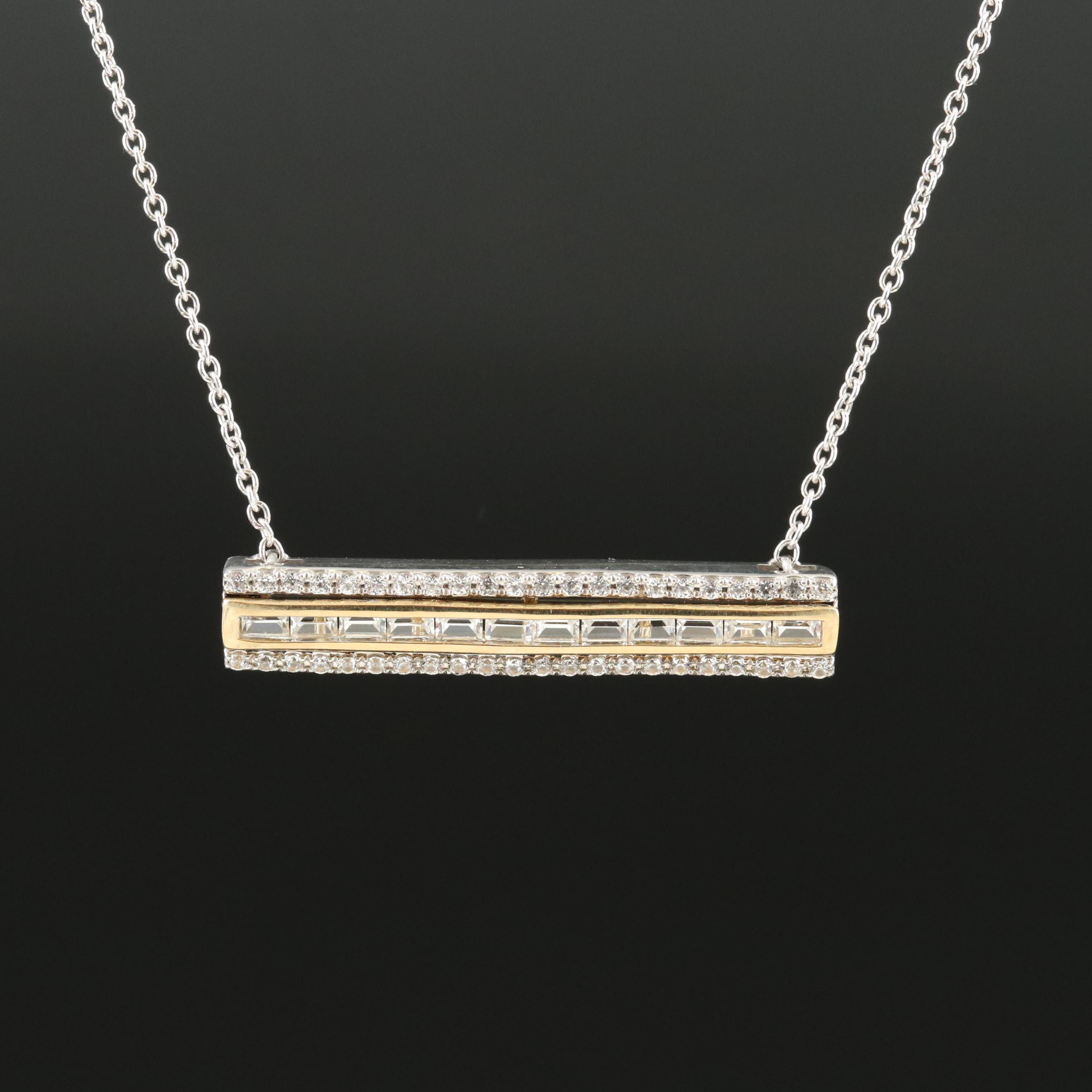 Sterling Sapphire Bar Pendant Necklace with 10K Accent