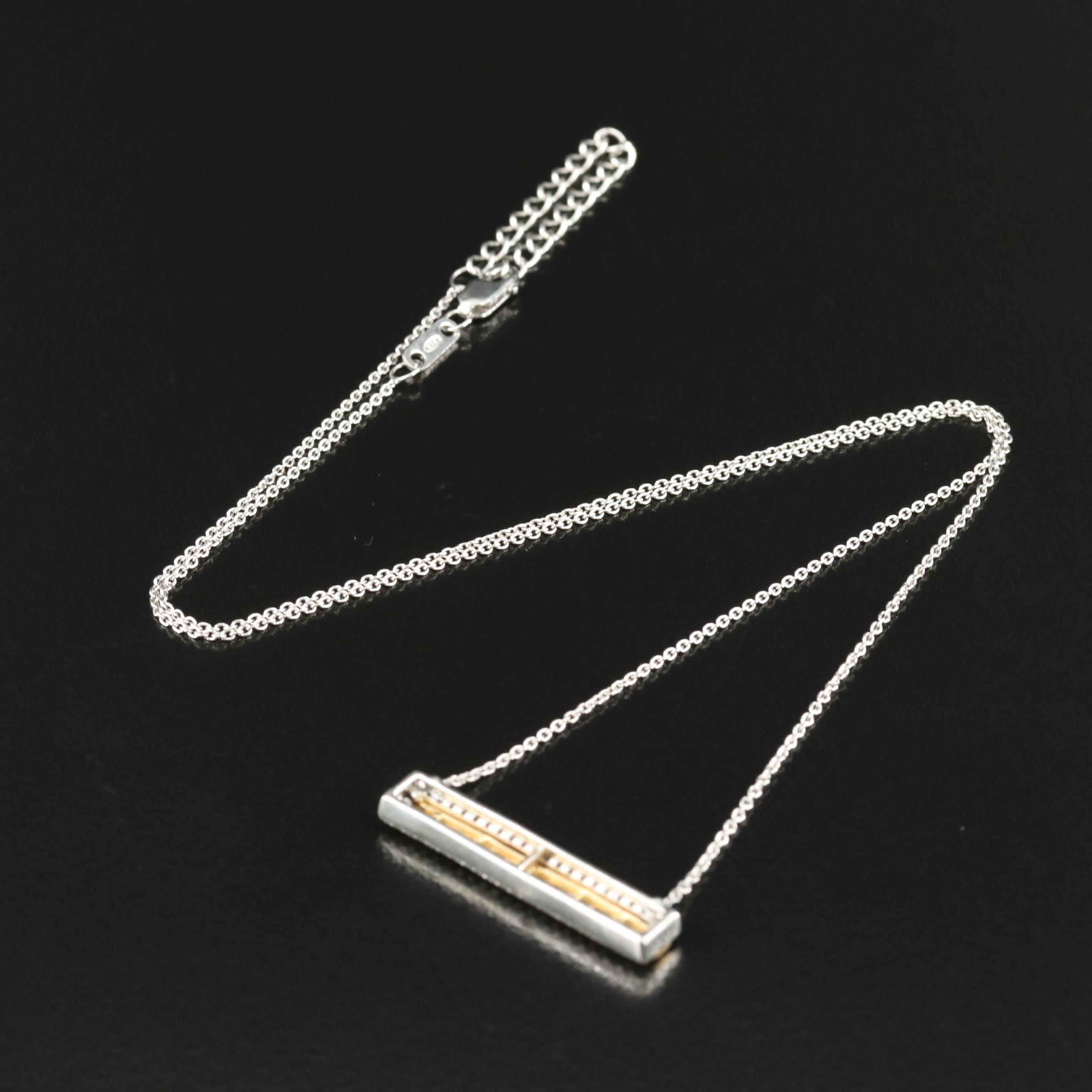 Sterling Sapphire Bar Pendant Necklace with 10K Accent