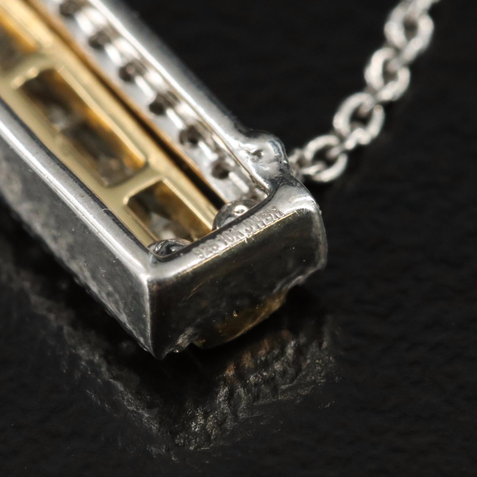 Sterling Sapphire Bar Pendant Necklace with 10K Accent