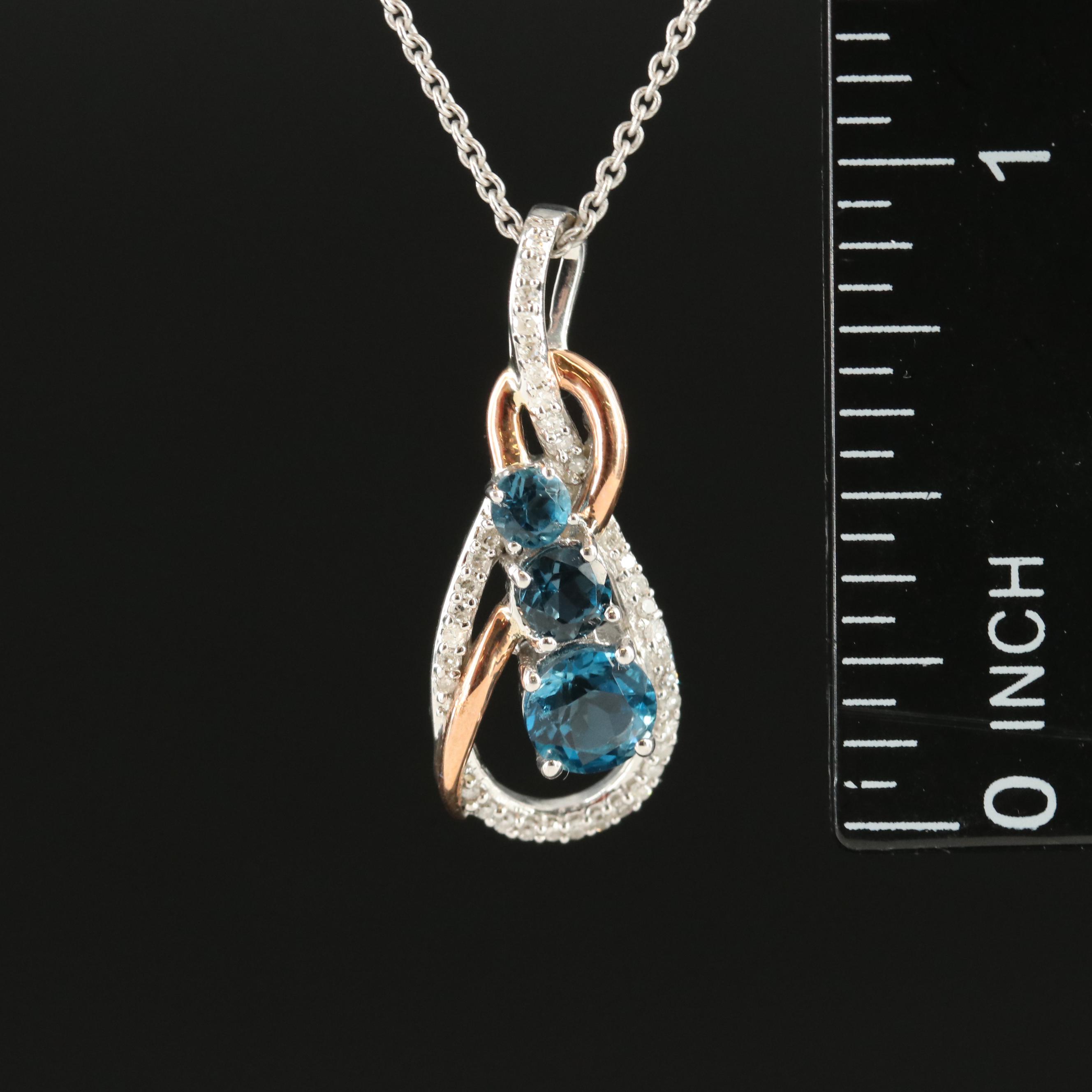 Sterling Topaz and Diamond Pendant Necklace 10K Rose Gold Accent