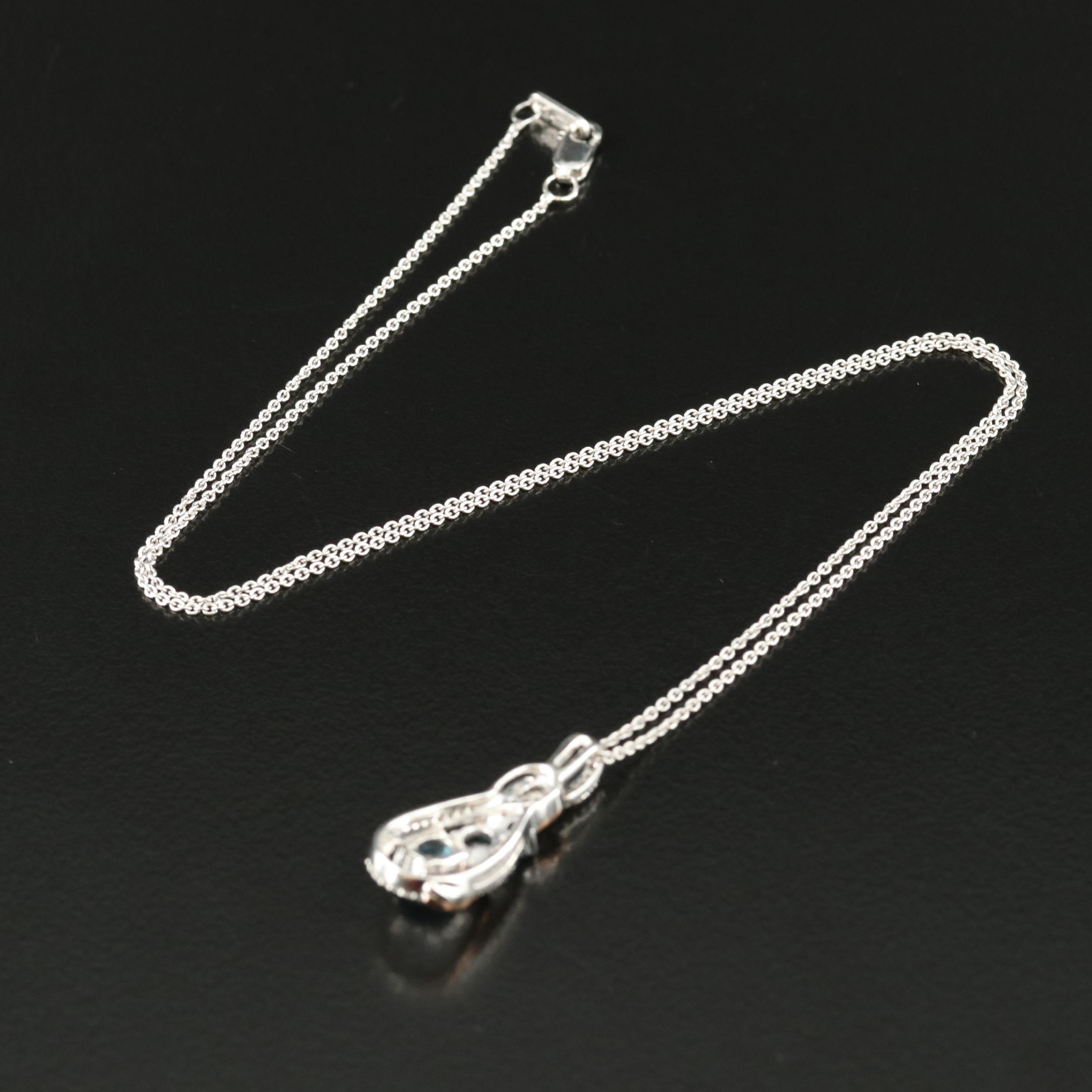 Sterling Topaz and Diamond Pendant Necklace 10K Rose Gold Accent