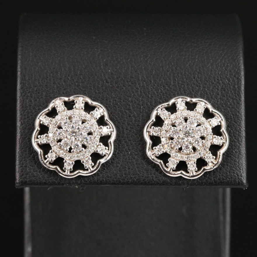 Sterling Diamond Cluster Stud Earrings