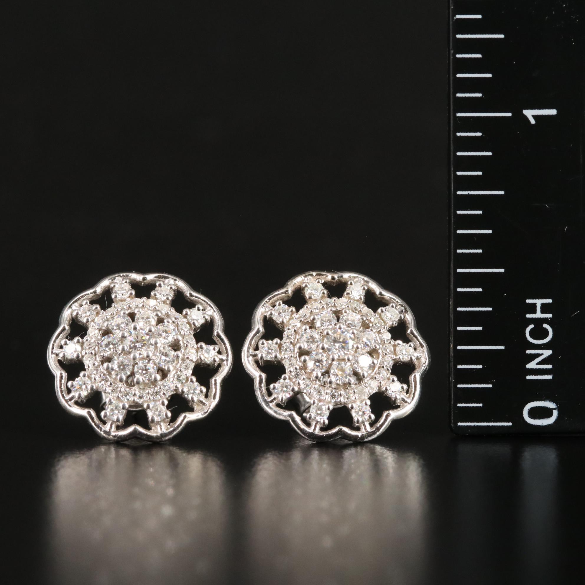 Sterling Diamond Cluster Stud Earrings