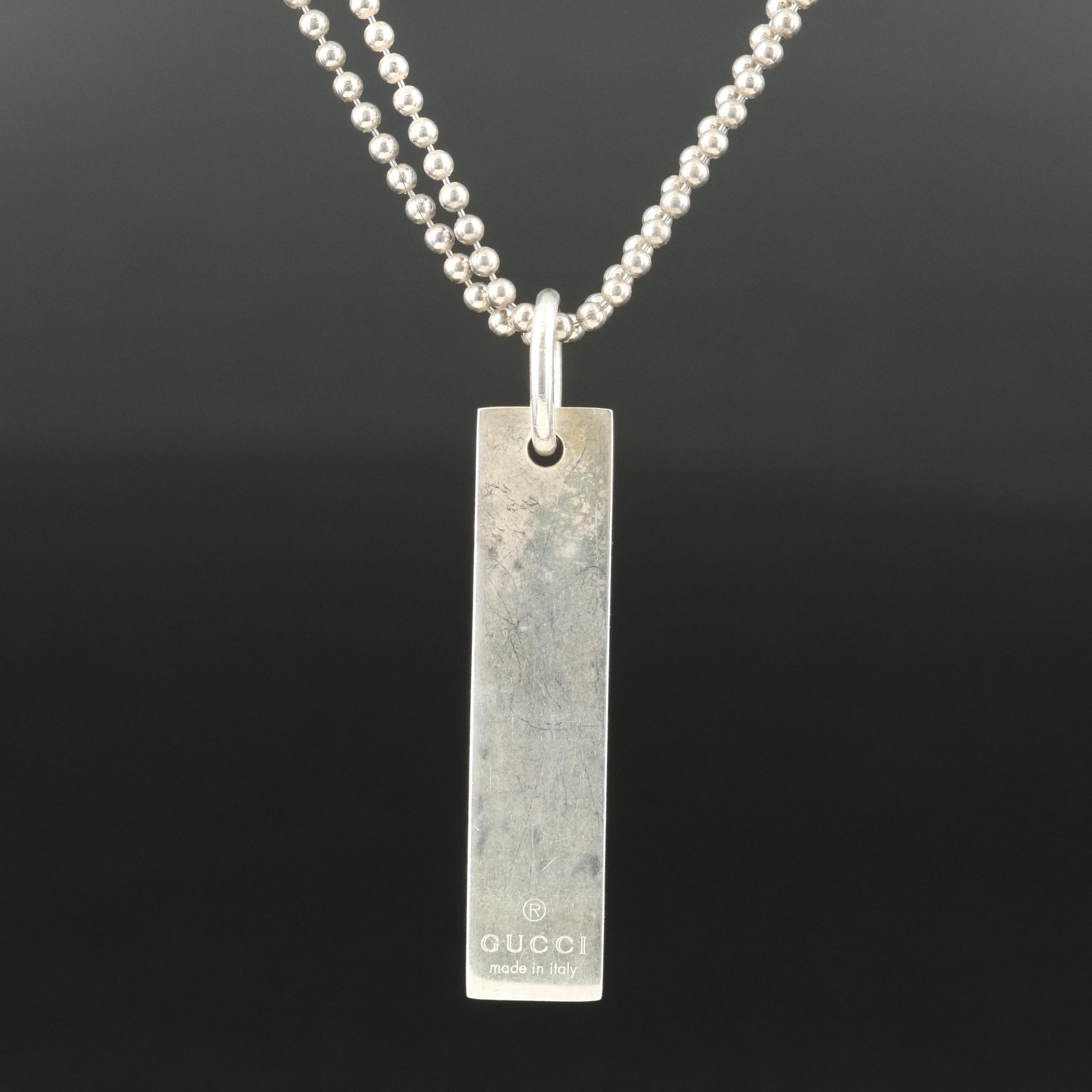 Gucci Sterling Logo Bar Pendant Necklace