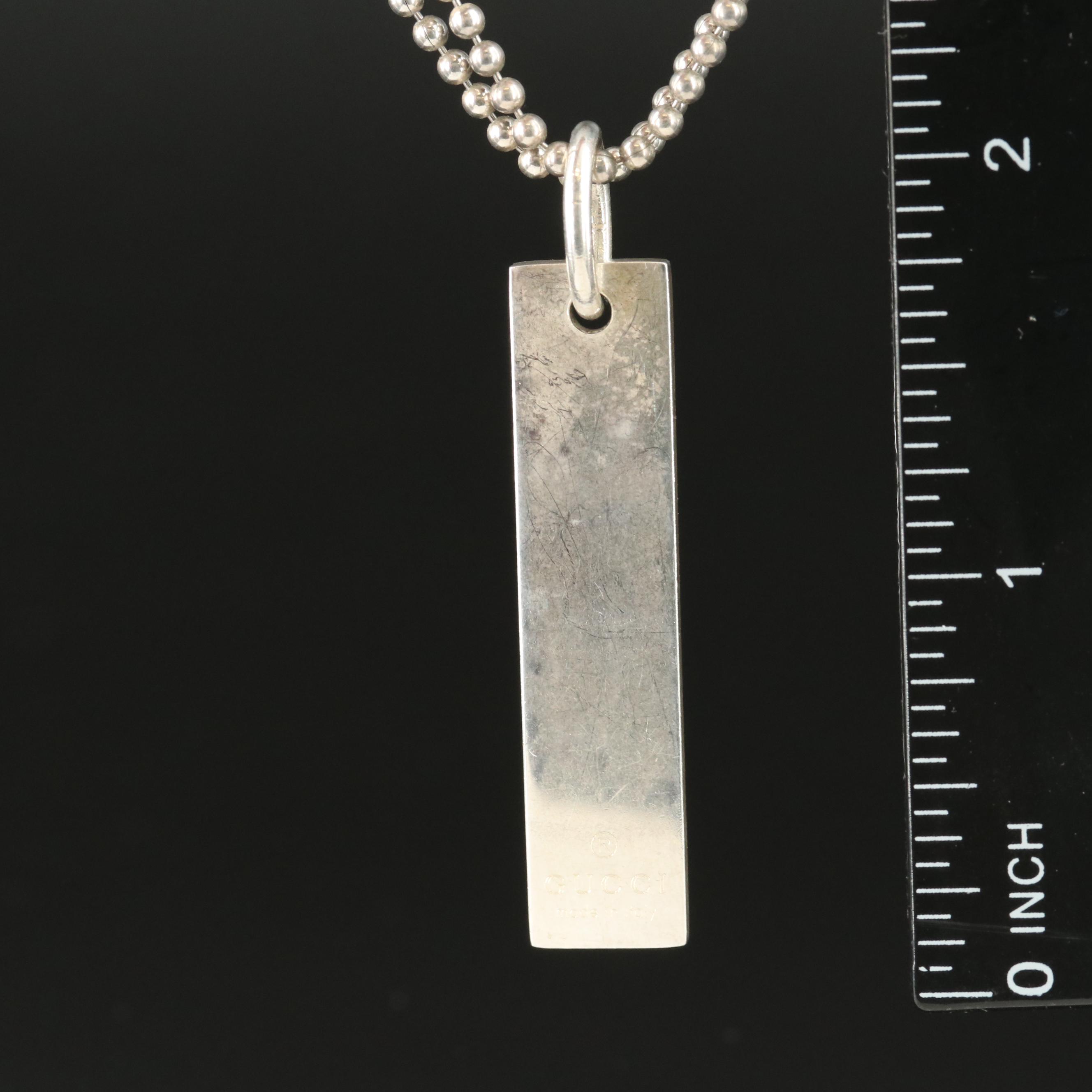 Gucci Sterling Logo Bar Pendant Necklace