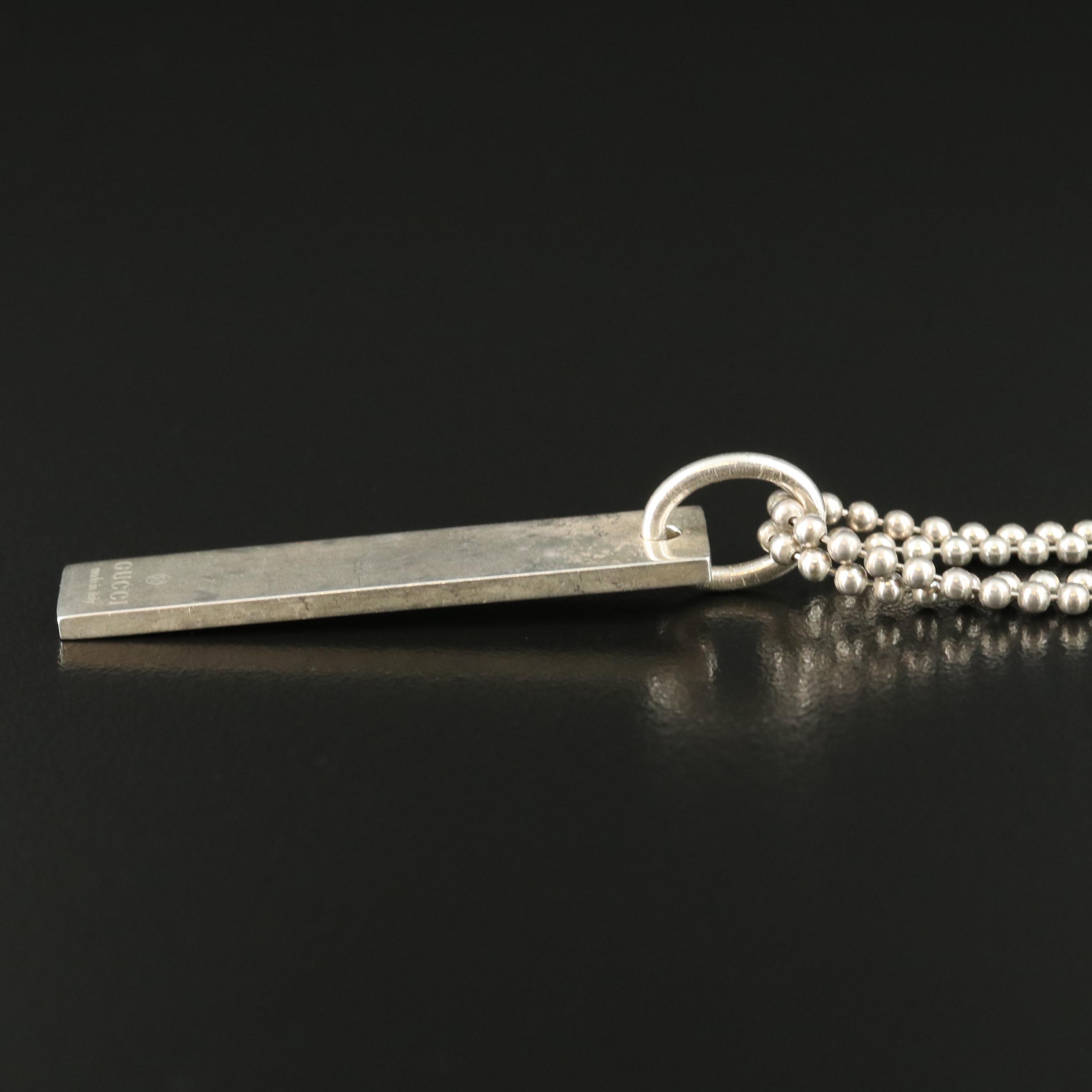 Gucci Sterling Logo Bar Pendant Necklace