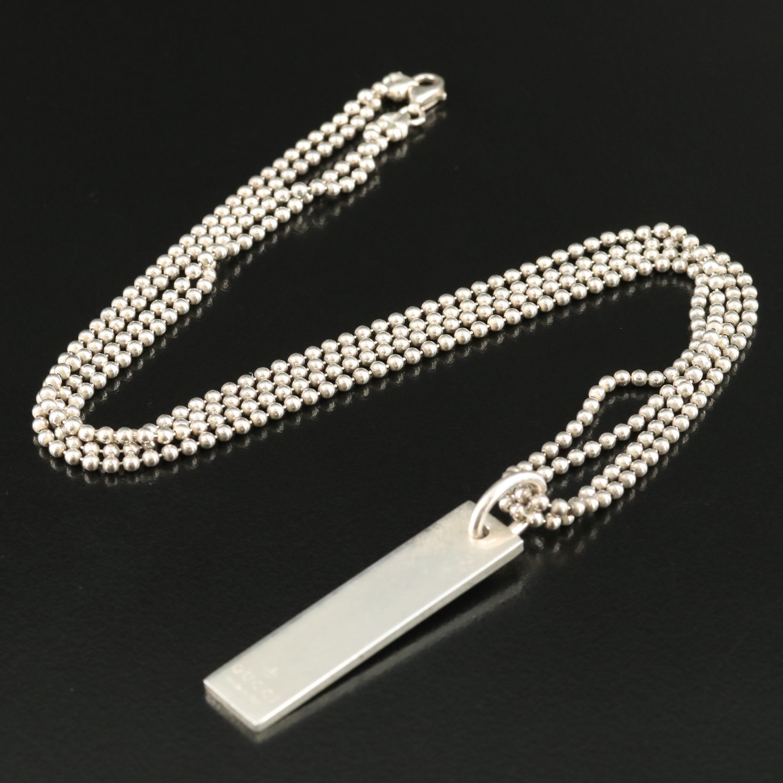 Gucci Sterling Logo Bar Pendant Necklace