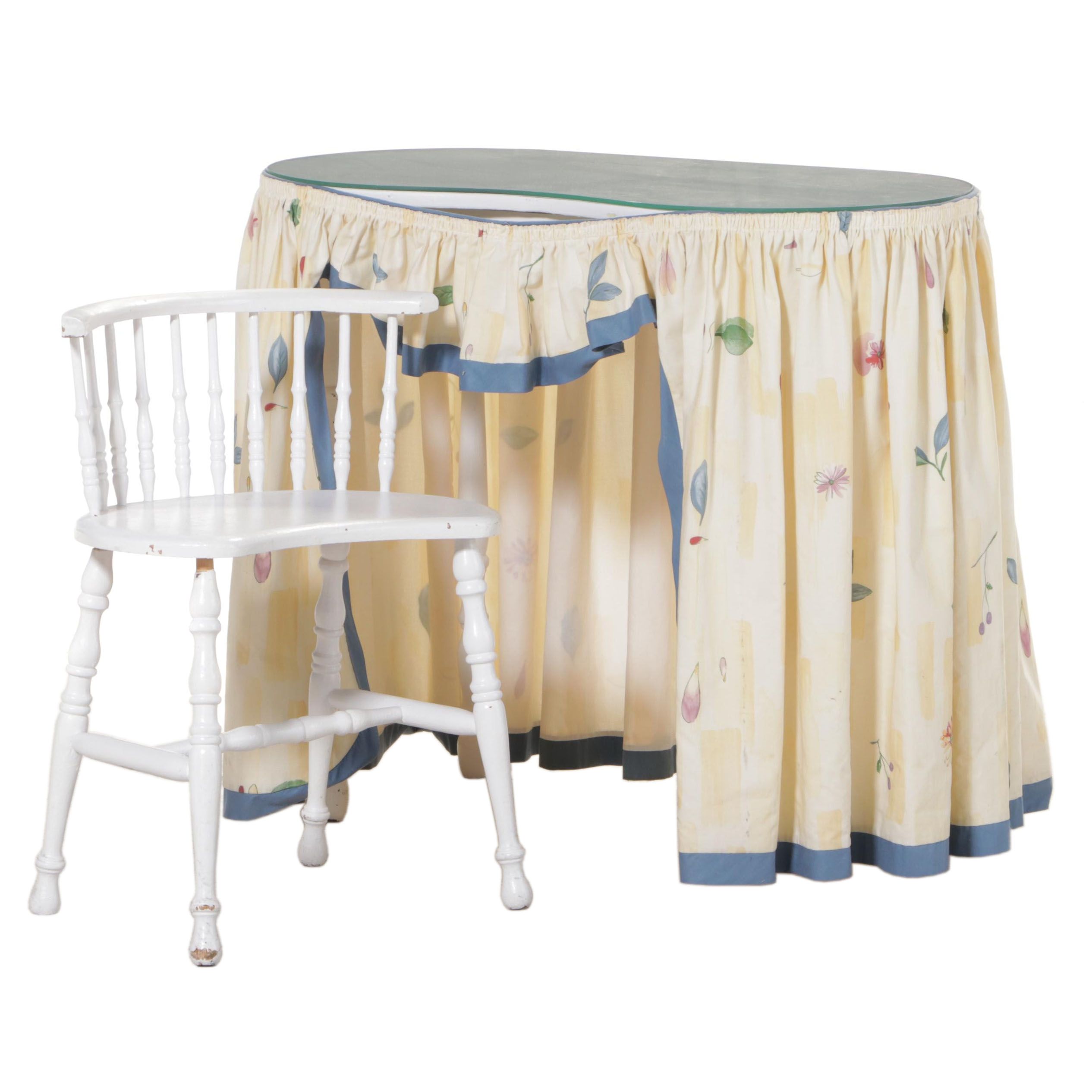 White-Painted and Spindle Turned Vanity Table with Chair