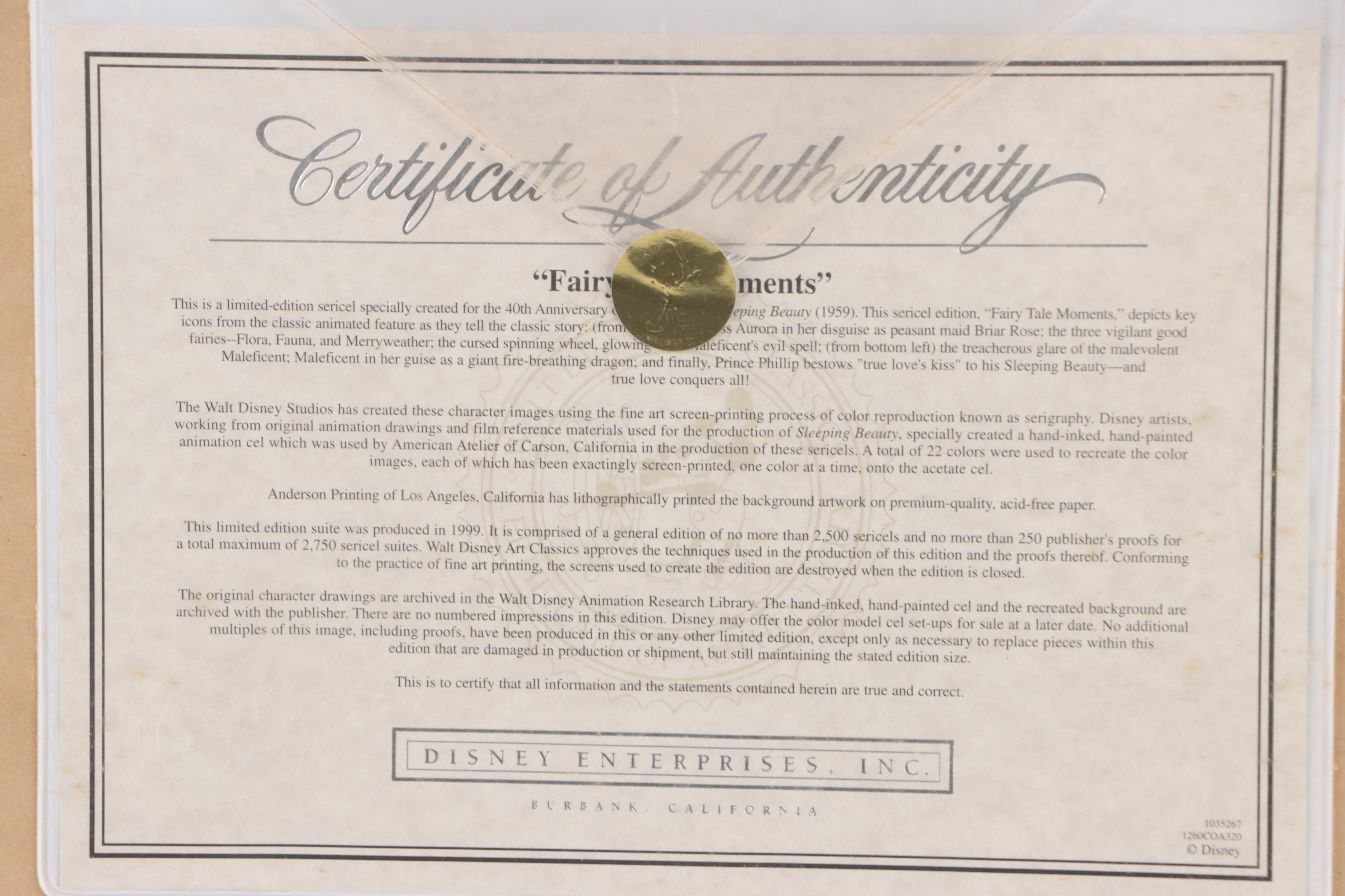 Disney Sericel Signed by Character Voice Artist "Fairy Tale Moments," 1999