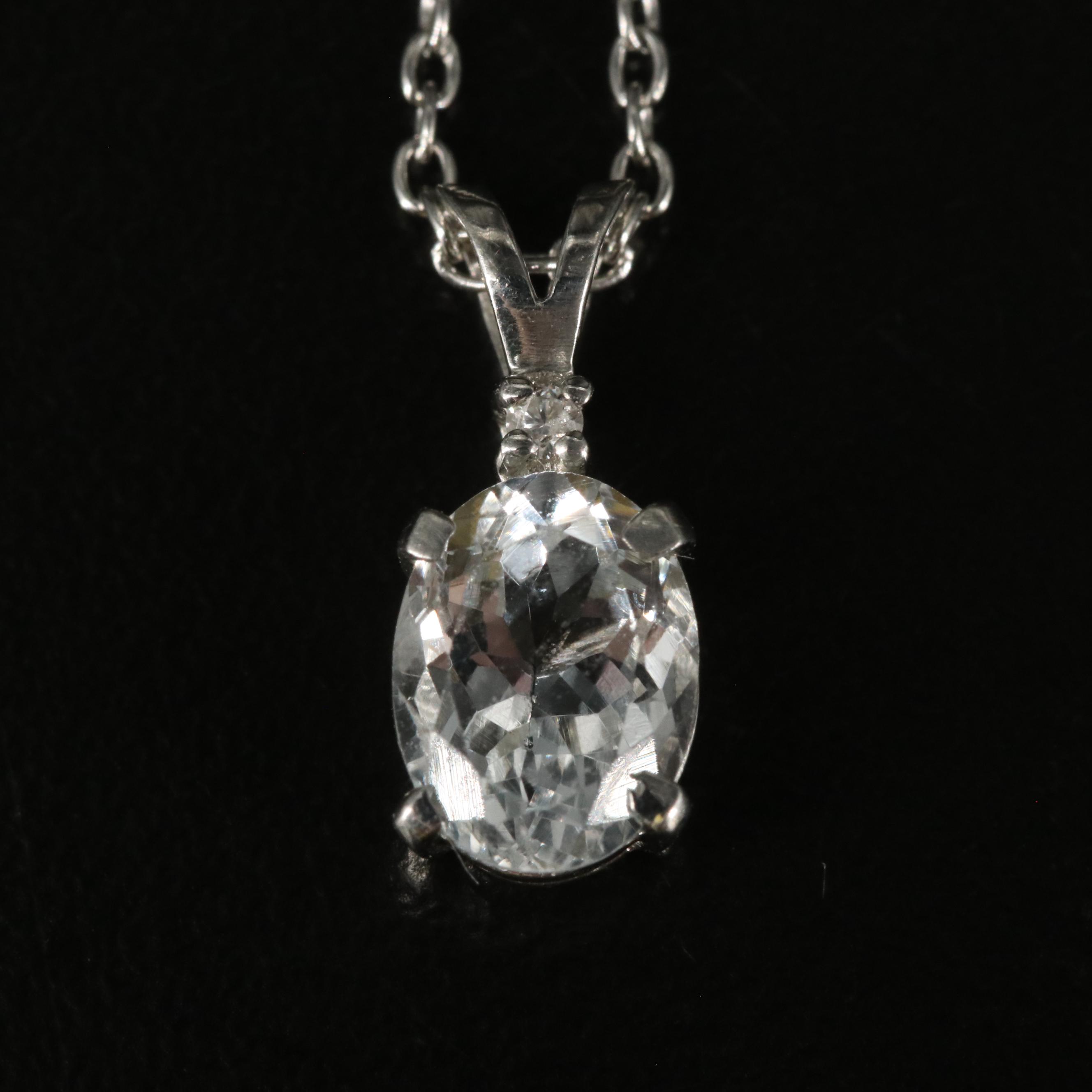 Sterling Rock Crystal Quartz and White Topaz Drop Pendant Necklace