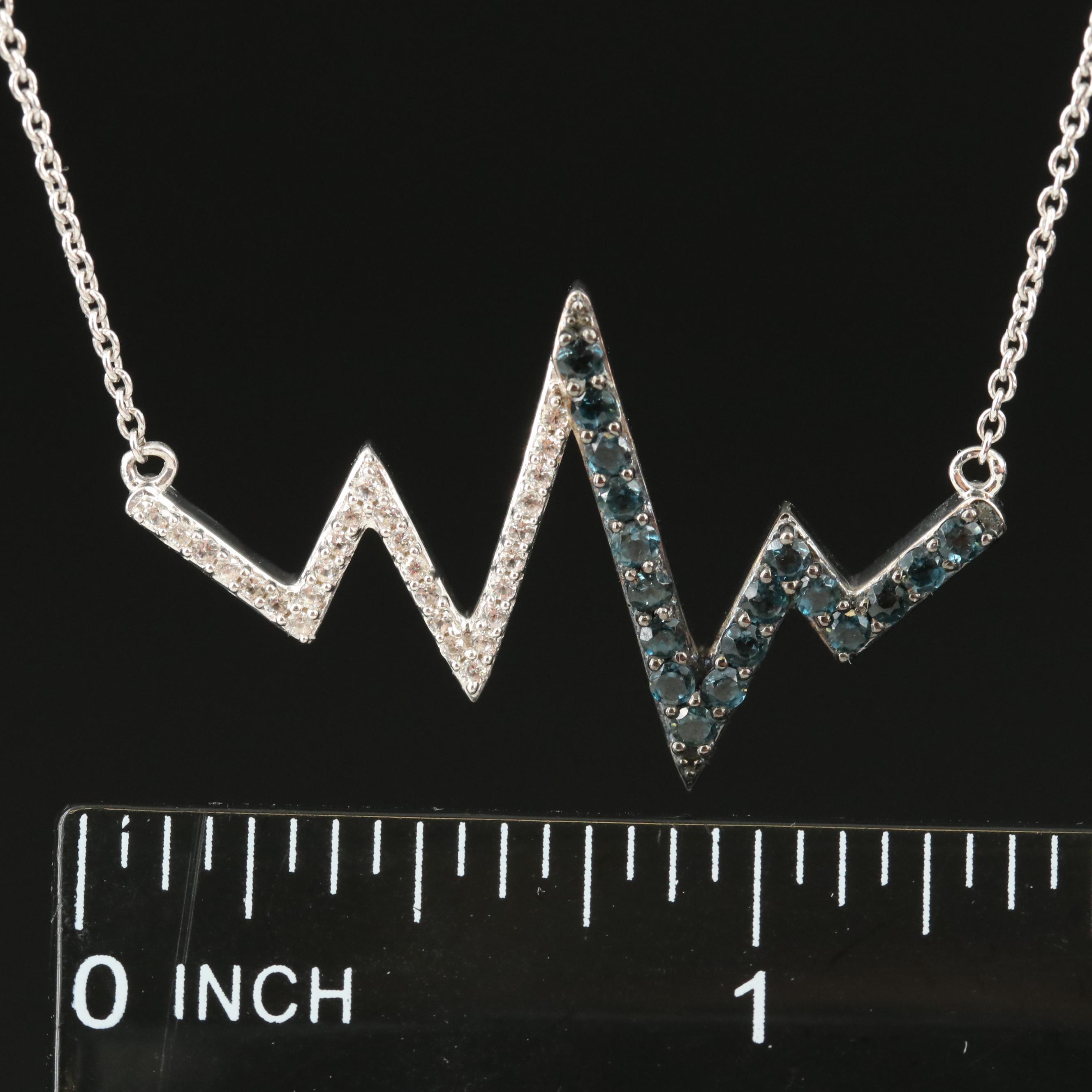 Sterling Topaz and Sapphire Heartbeat Pendant Necklace