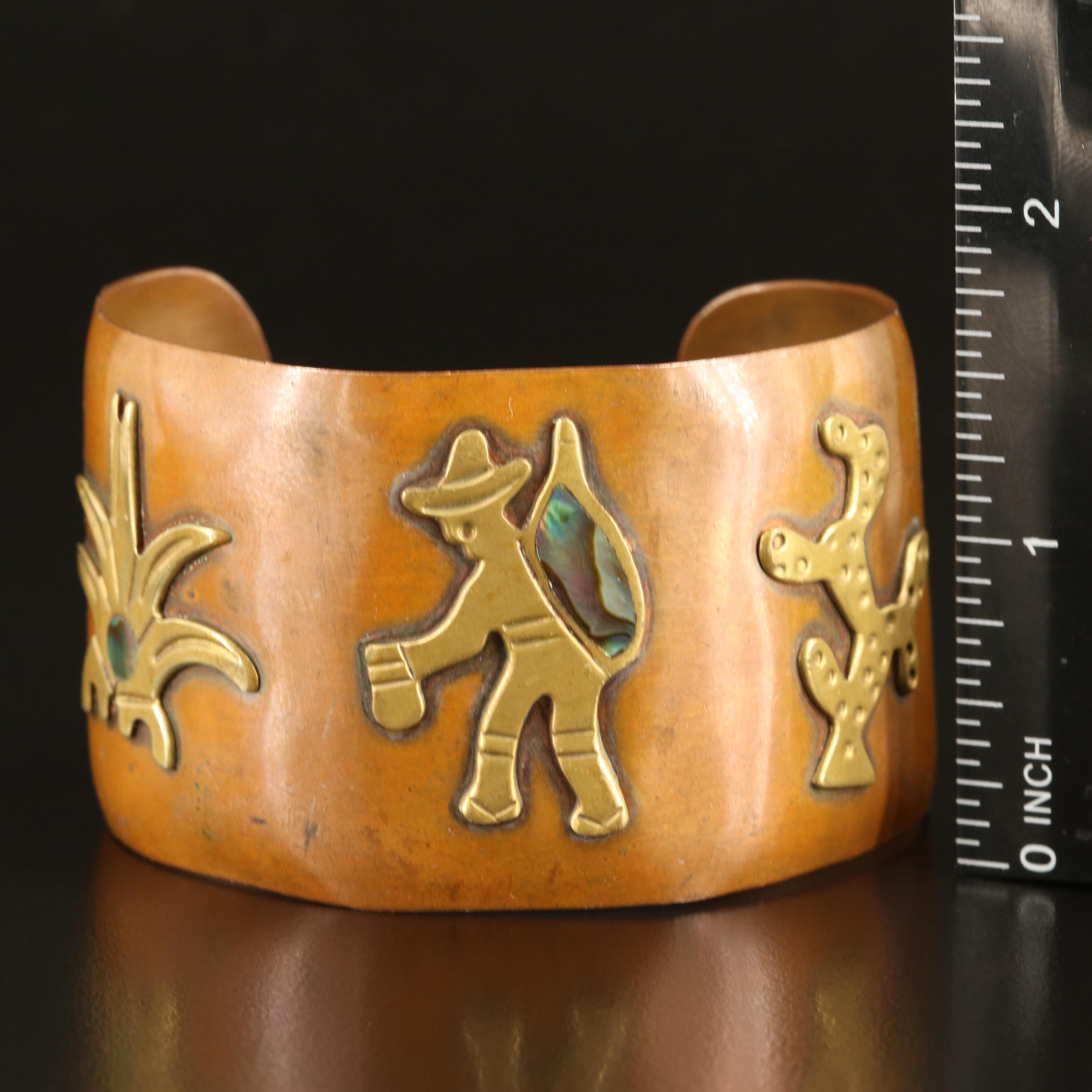Copper Figural Cuff with Abalone Detail