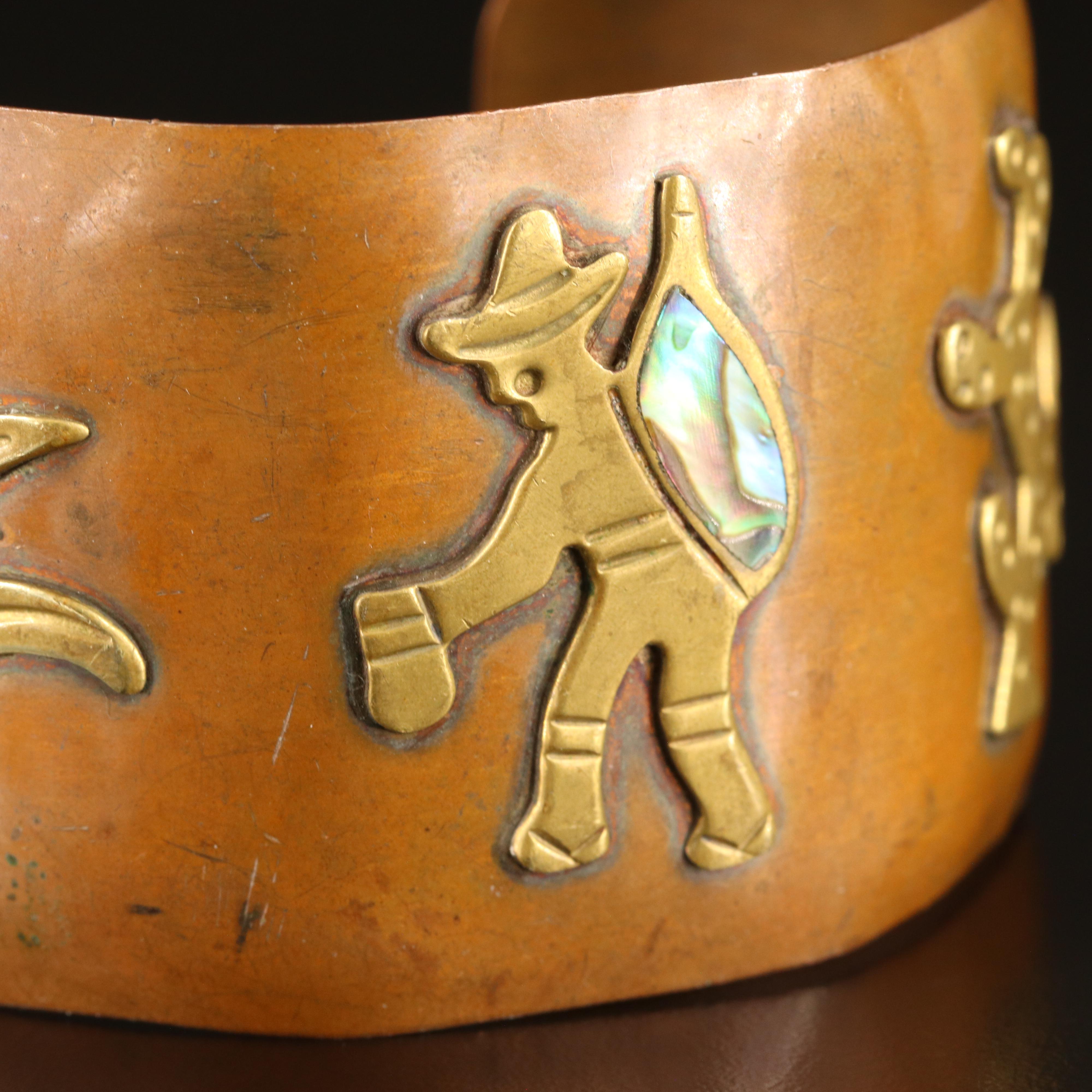 Copper Figural Cuff with Abalone Detail