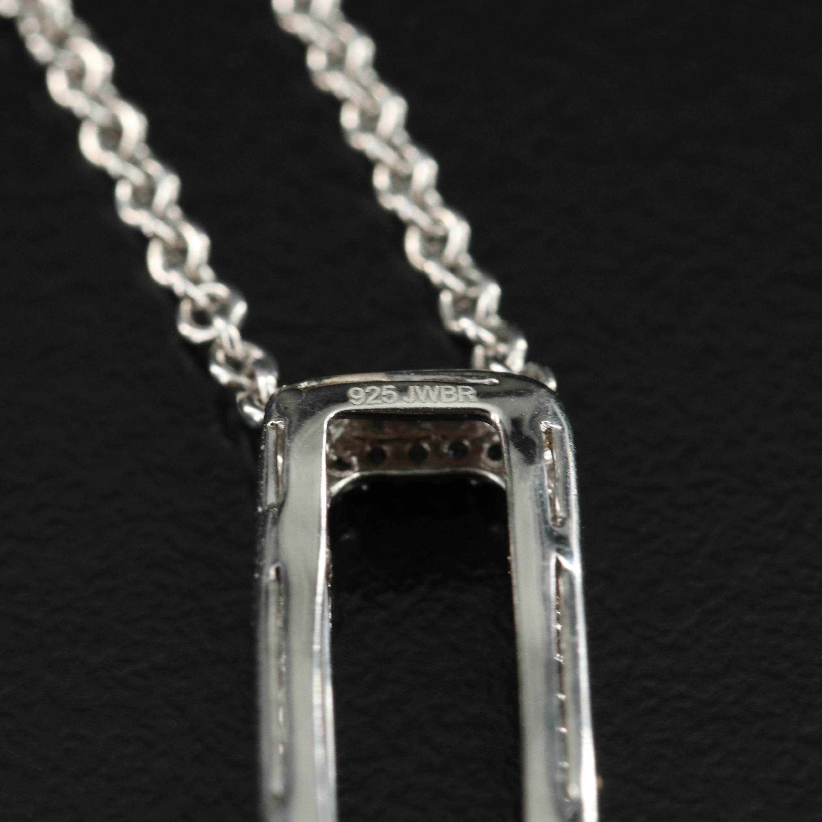 Sterling Ruby and Sapphire Heart Bar Pendant Necklace