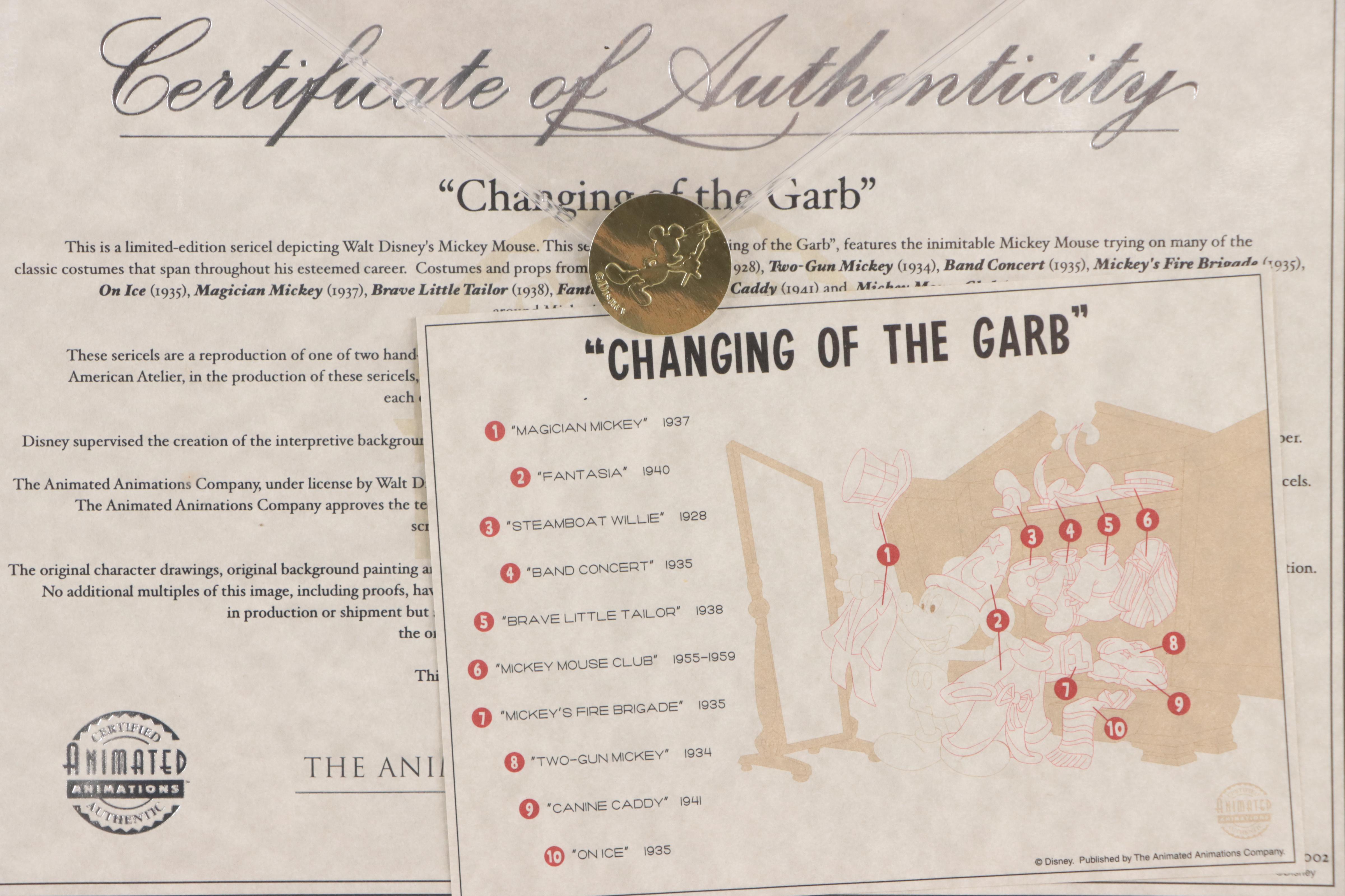 Disney Mickey Mouse Sericel "Changing of the Garb," 2000