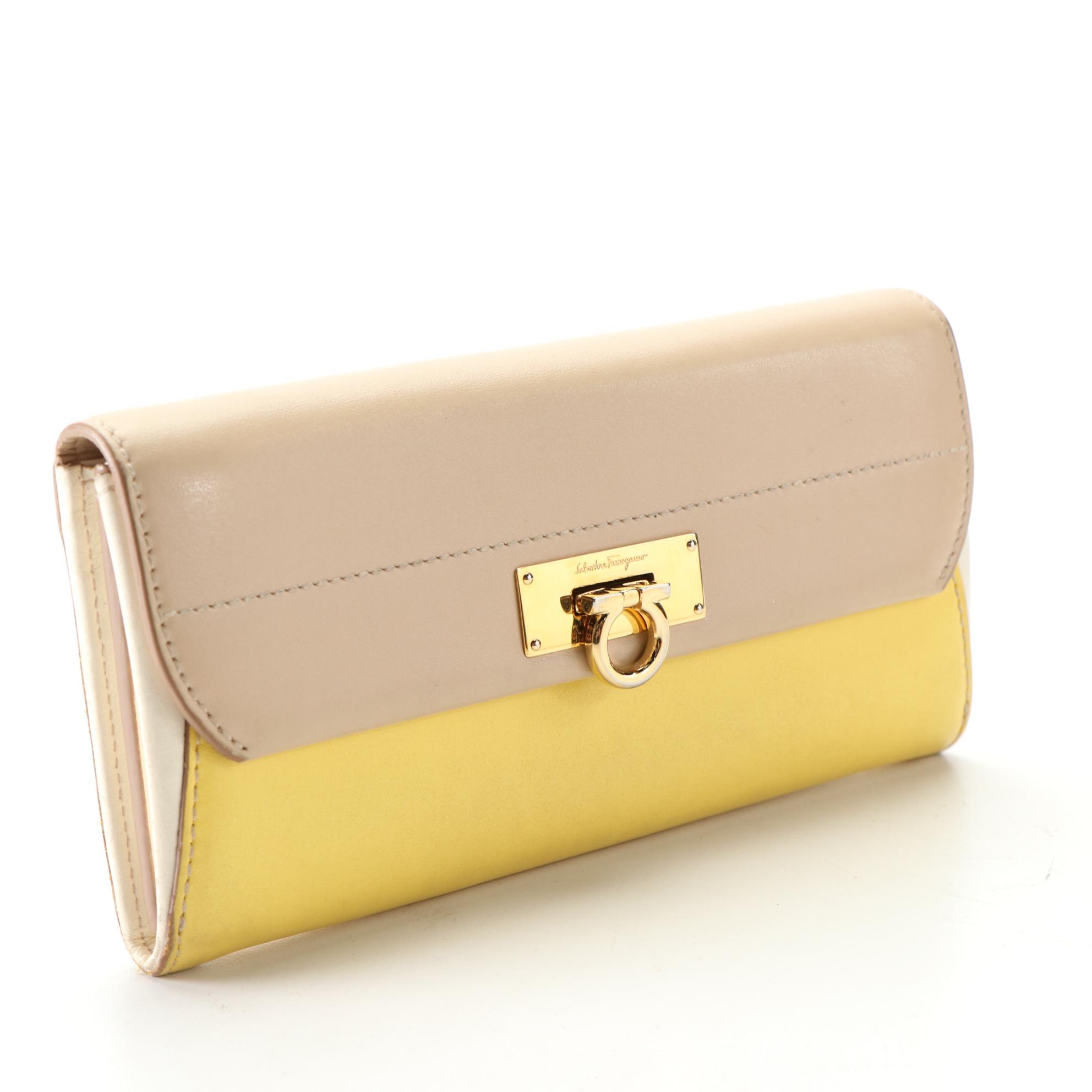 Salvatore Ferragamo Clutch Wallet in Tricolor Leather with Gancini Clasp