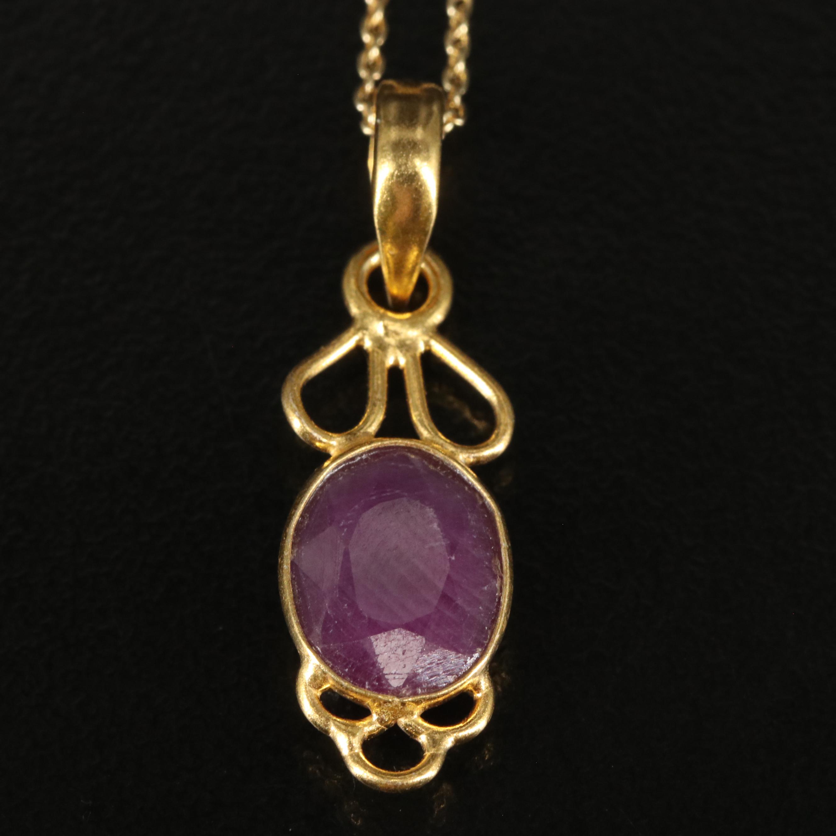 Sterling Filled Corundum Drop Pendant Necklace