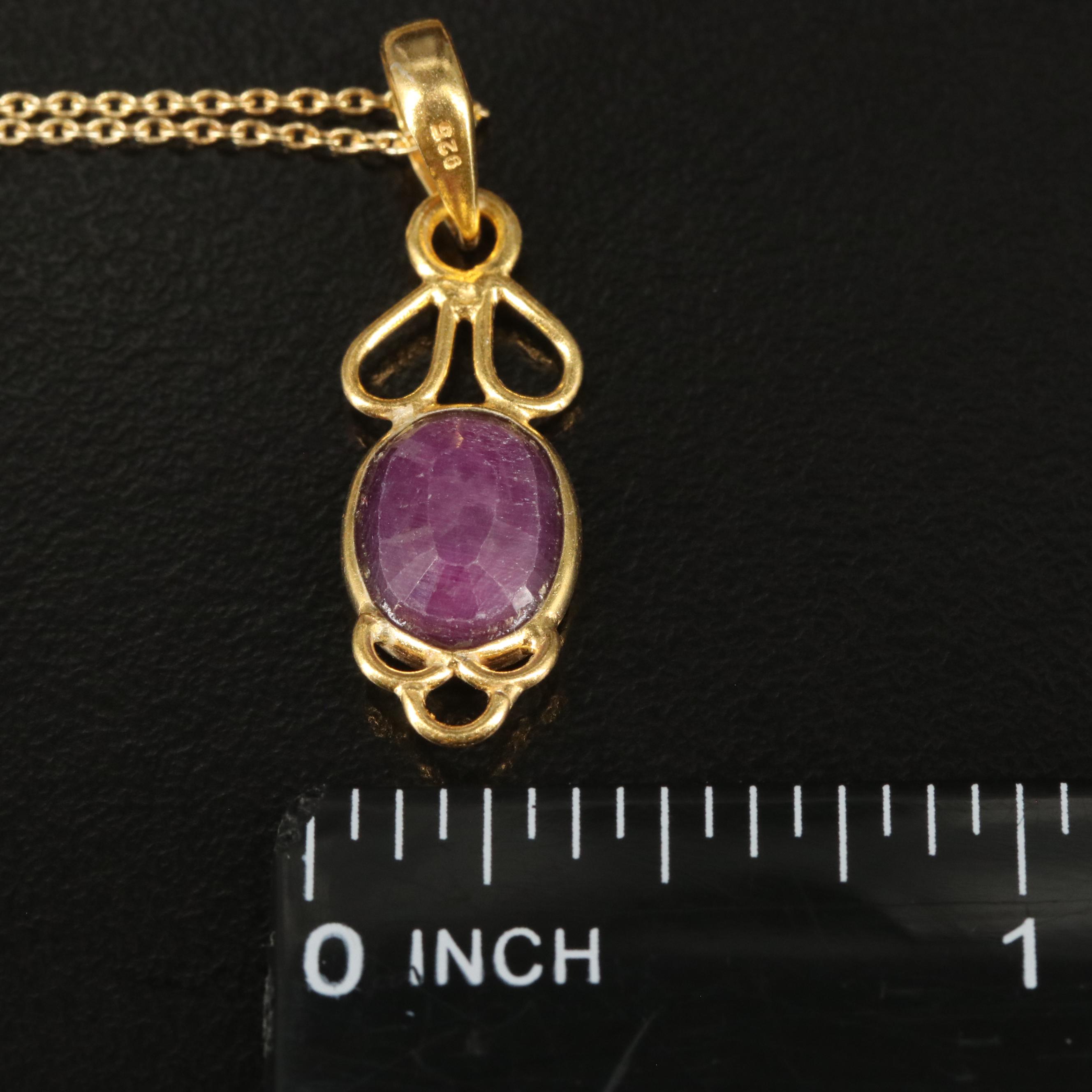 Sterling Filled Corundum Drop Pendant Necklace