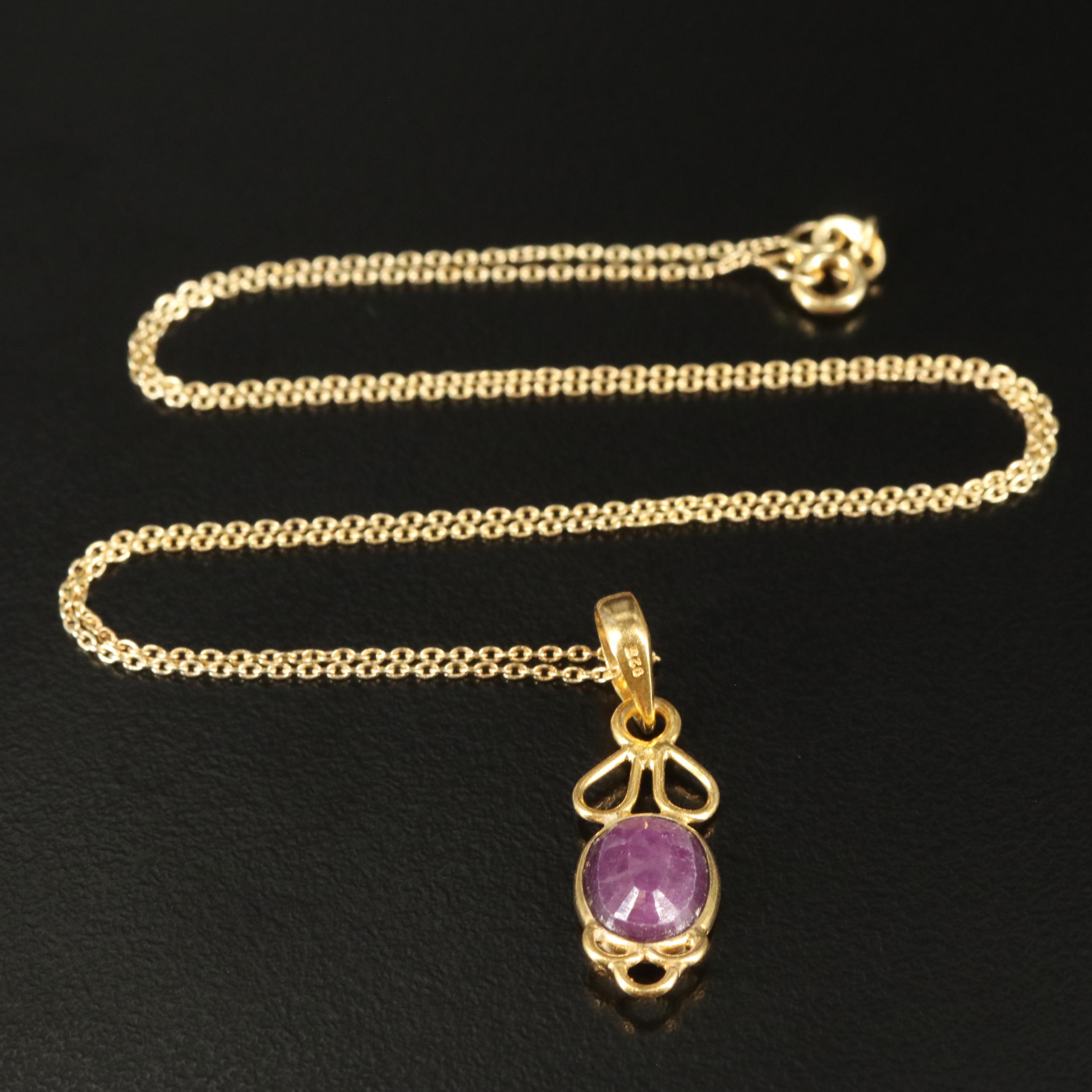 Sterling Filled Corundum Drop Pendant Necklace