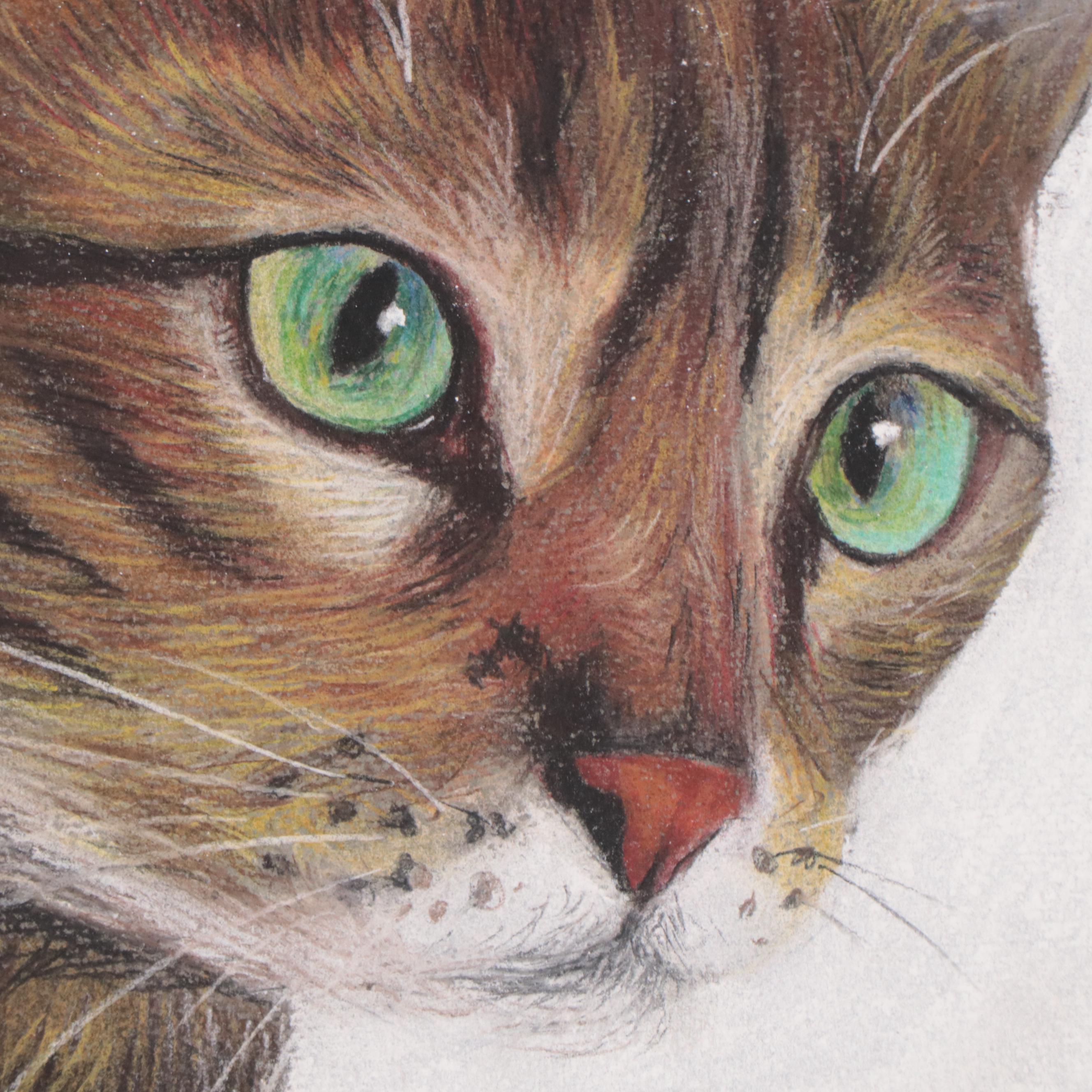 Olena Dmytriv Pastel Drawing of a Cat, 2022