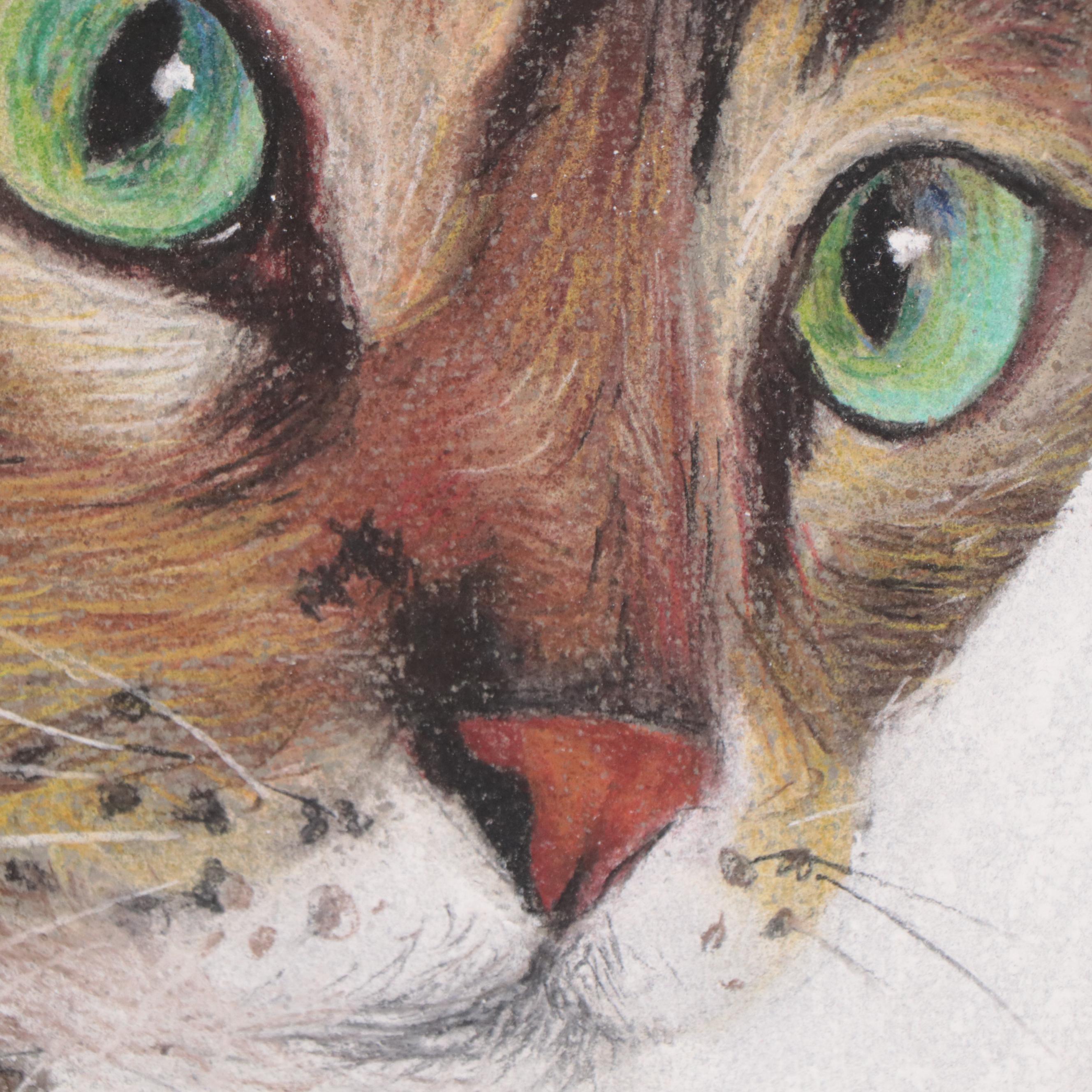 Olena Dmytriv Pastel Drawing of a Cat, 2022