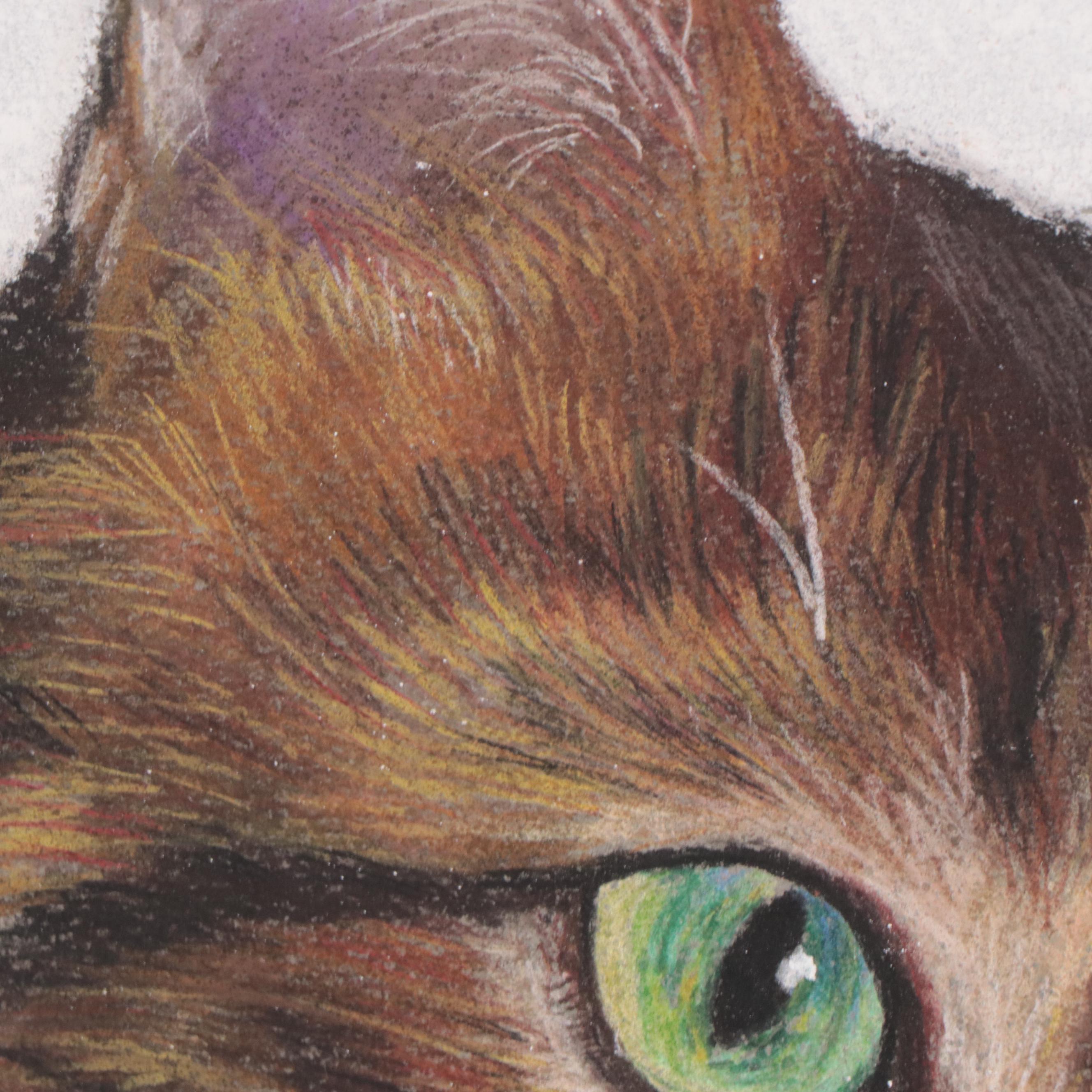Olena Dmytriv Pastel Drawing of a Cat, 2022