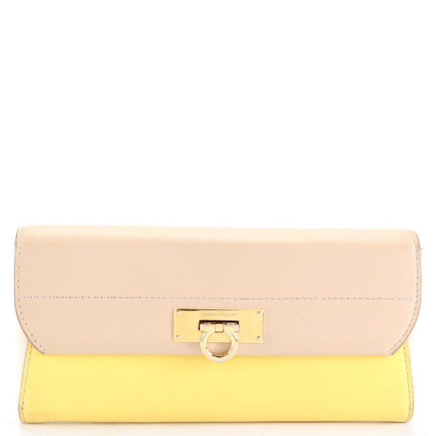 Salvatore Ferragamo Clutch Wallet in Tricolor Leather with Gancini Clasp