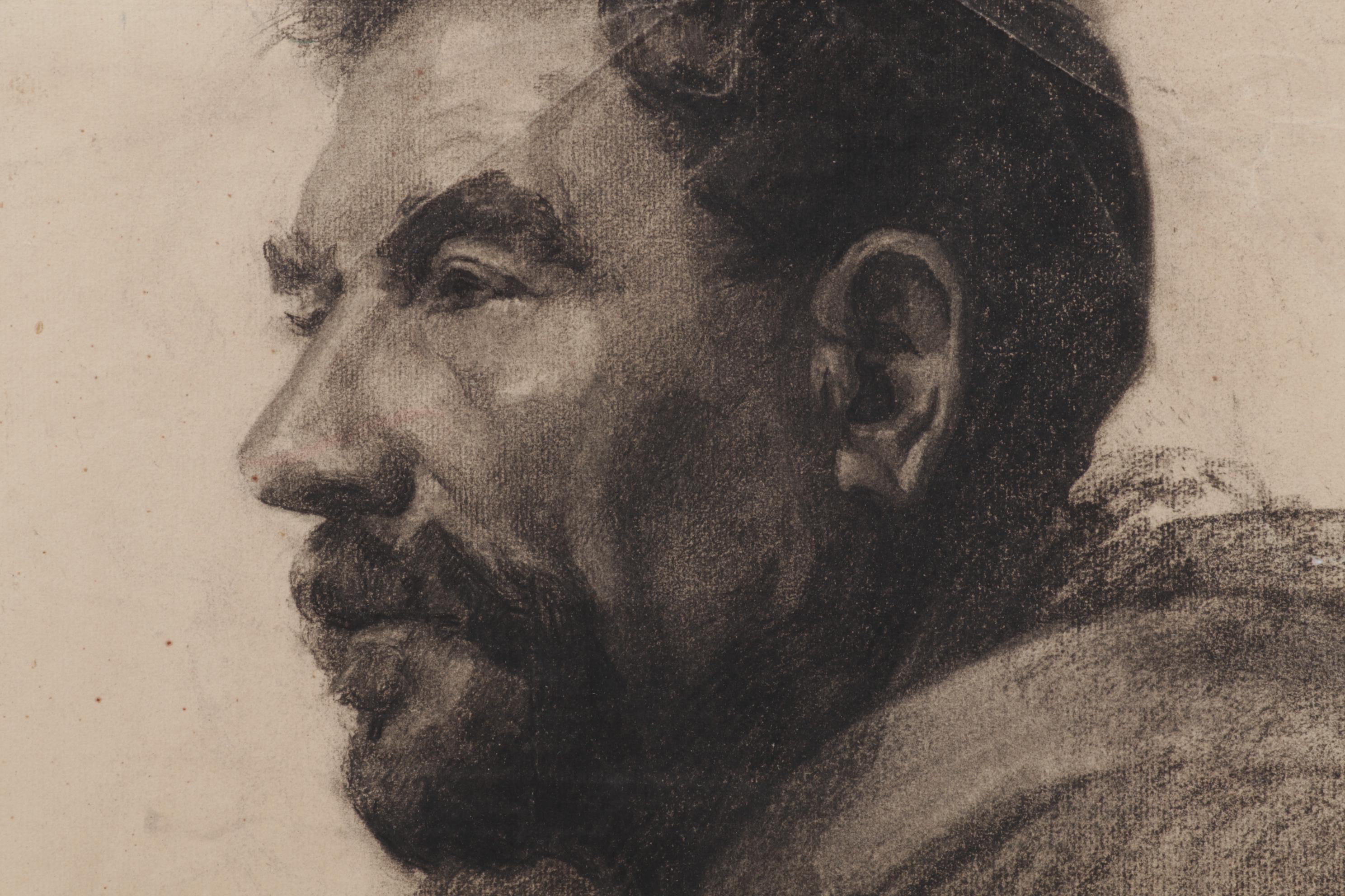Helen Holt Hawley Portrait Charcoal Drawing of Male Profile, Circa 1930