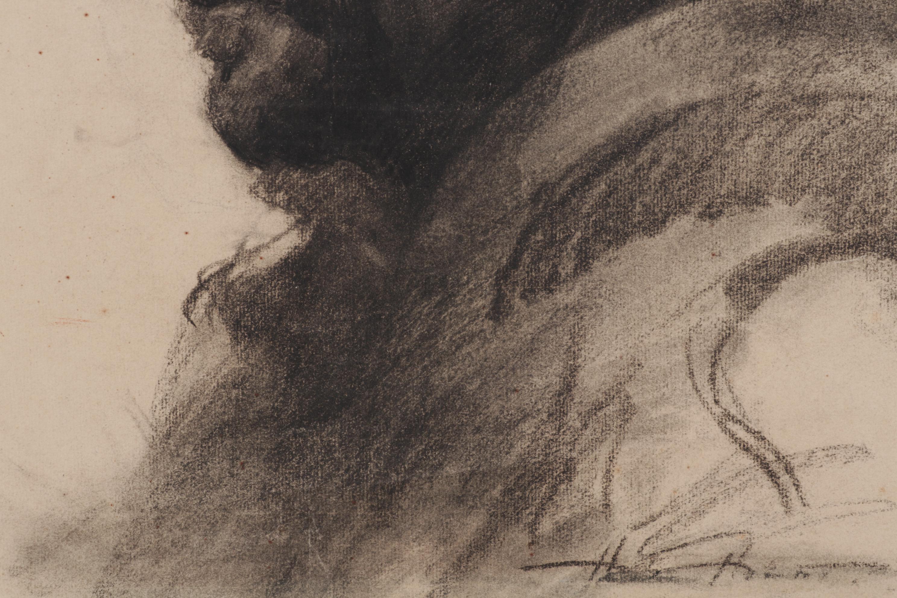 Helen Holt Hawley Portrait Charcoal Drawing of Male Profile, Circa 1930