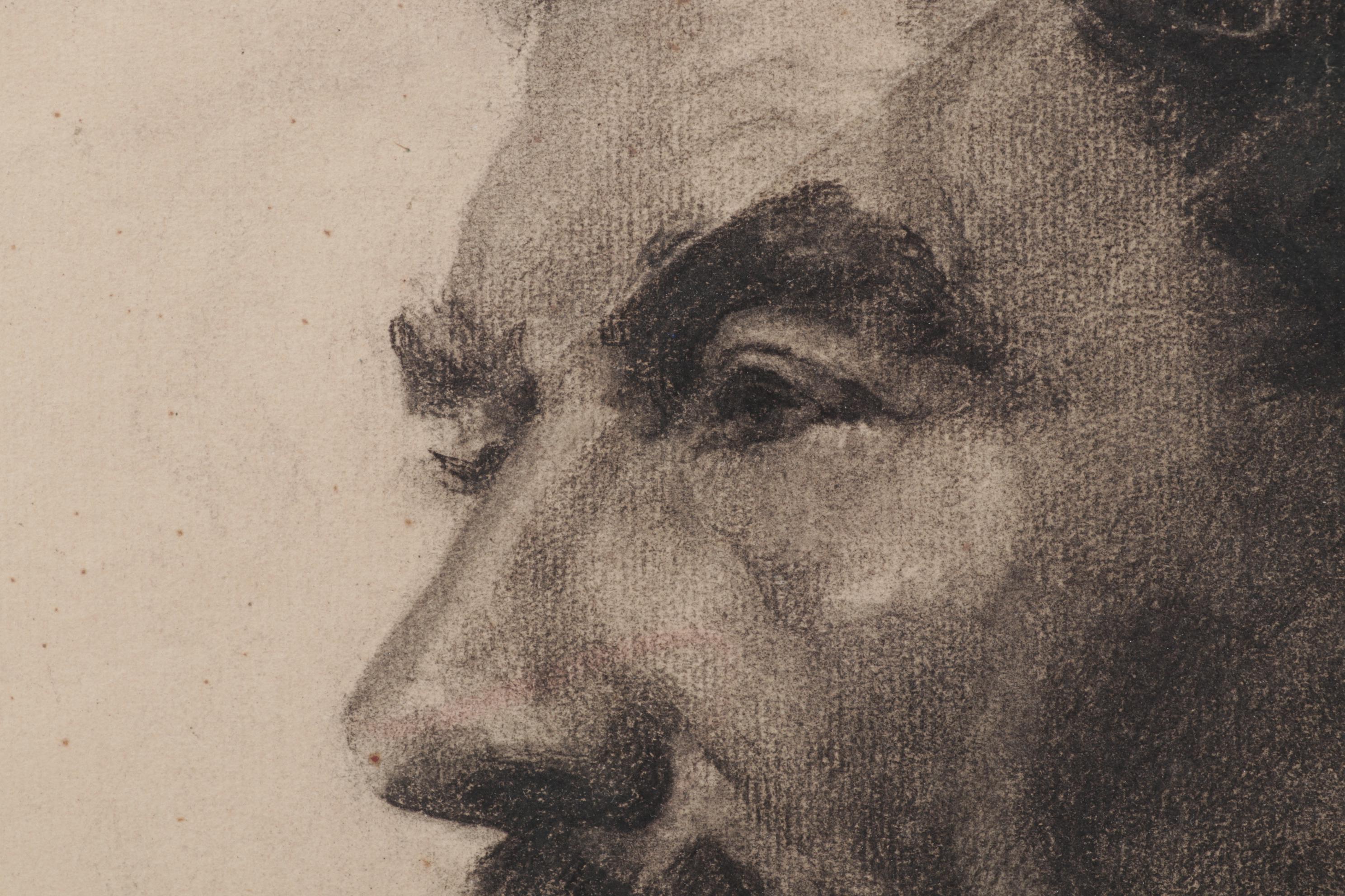 Helen Holt Hawley Portrait Charcoal Drawing of Male Profile, Circa 1930
