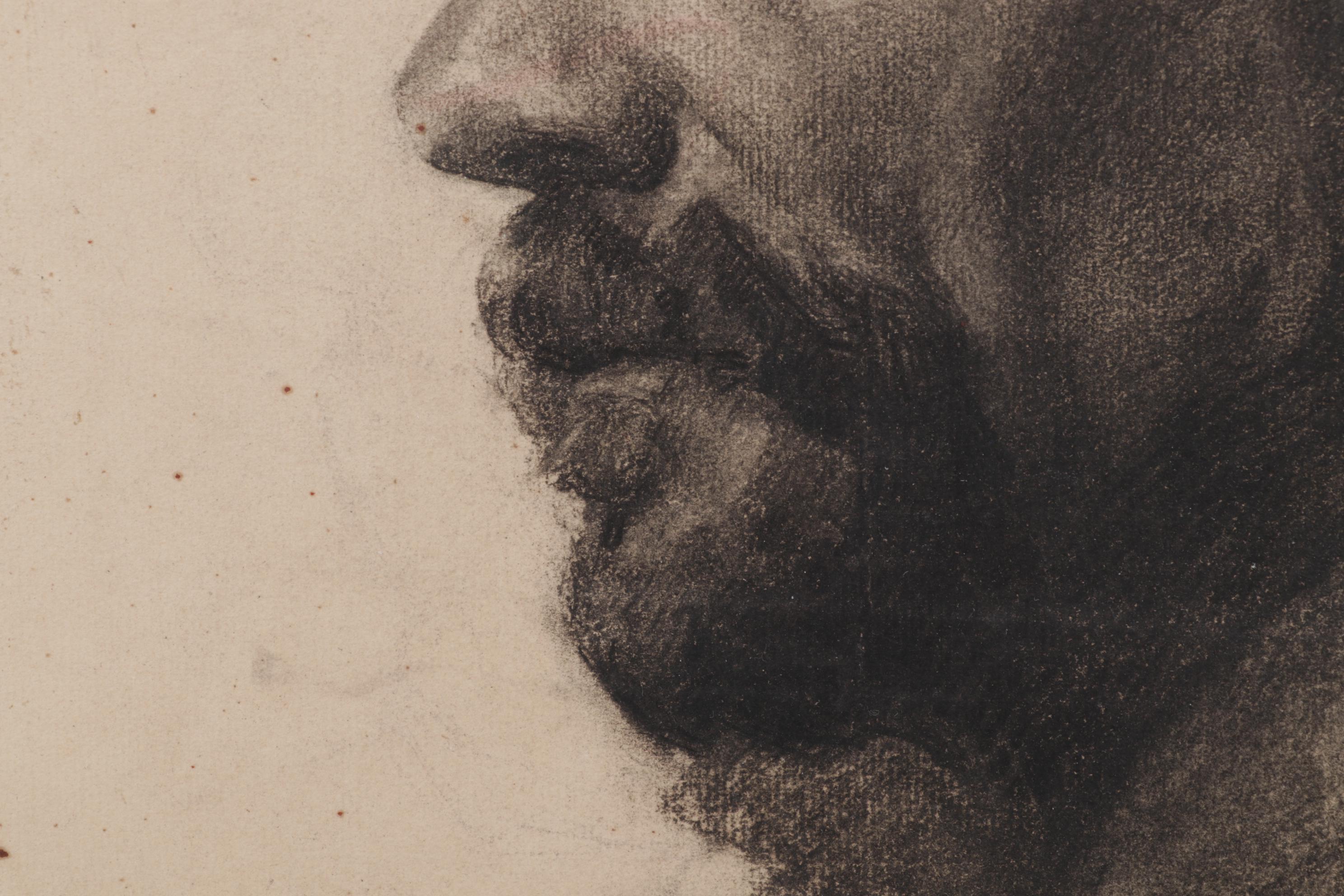 Helen Holt Hawley Portrait Charcoal Drawing of Male Profile, Circa 1930