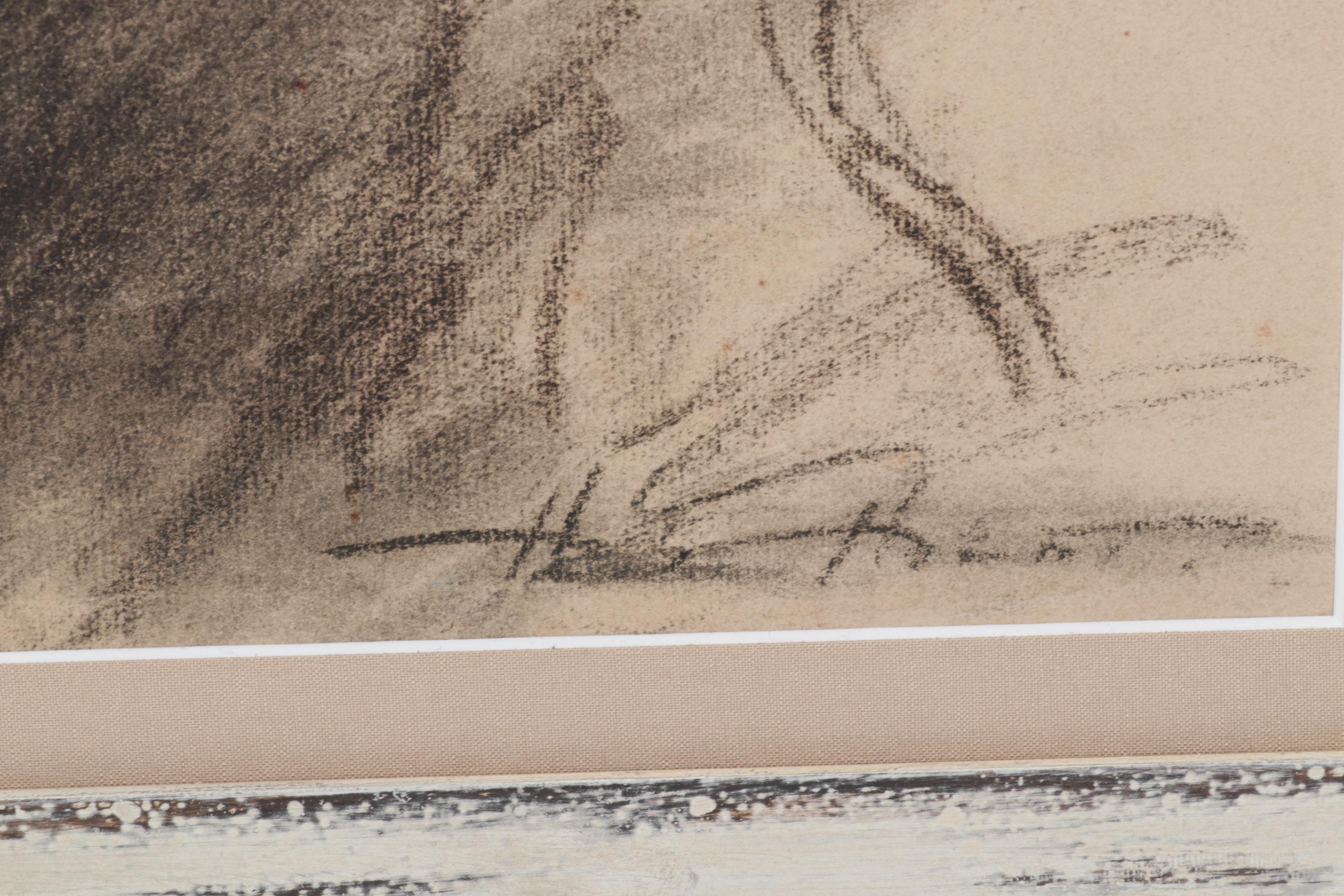 Helen Holt Hawley Portrait Charcoal Drawing of Male Profile, Circa 1930