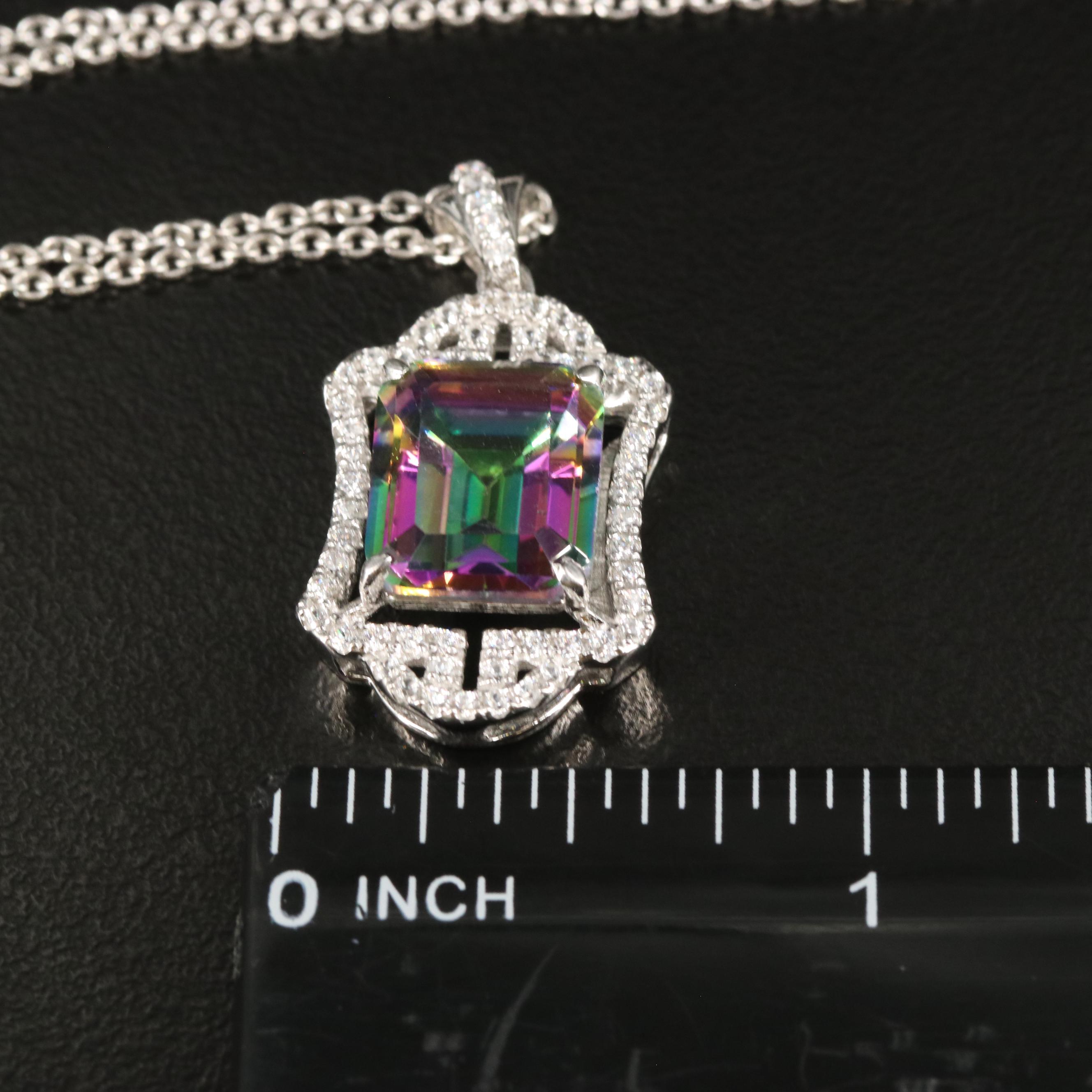 Sterling Mystic Topaz and White Topaz Pendant Necklace