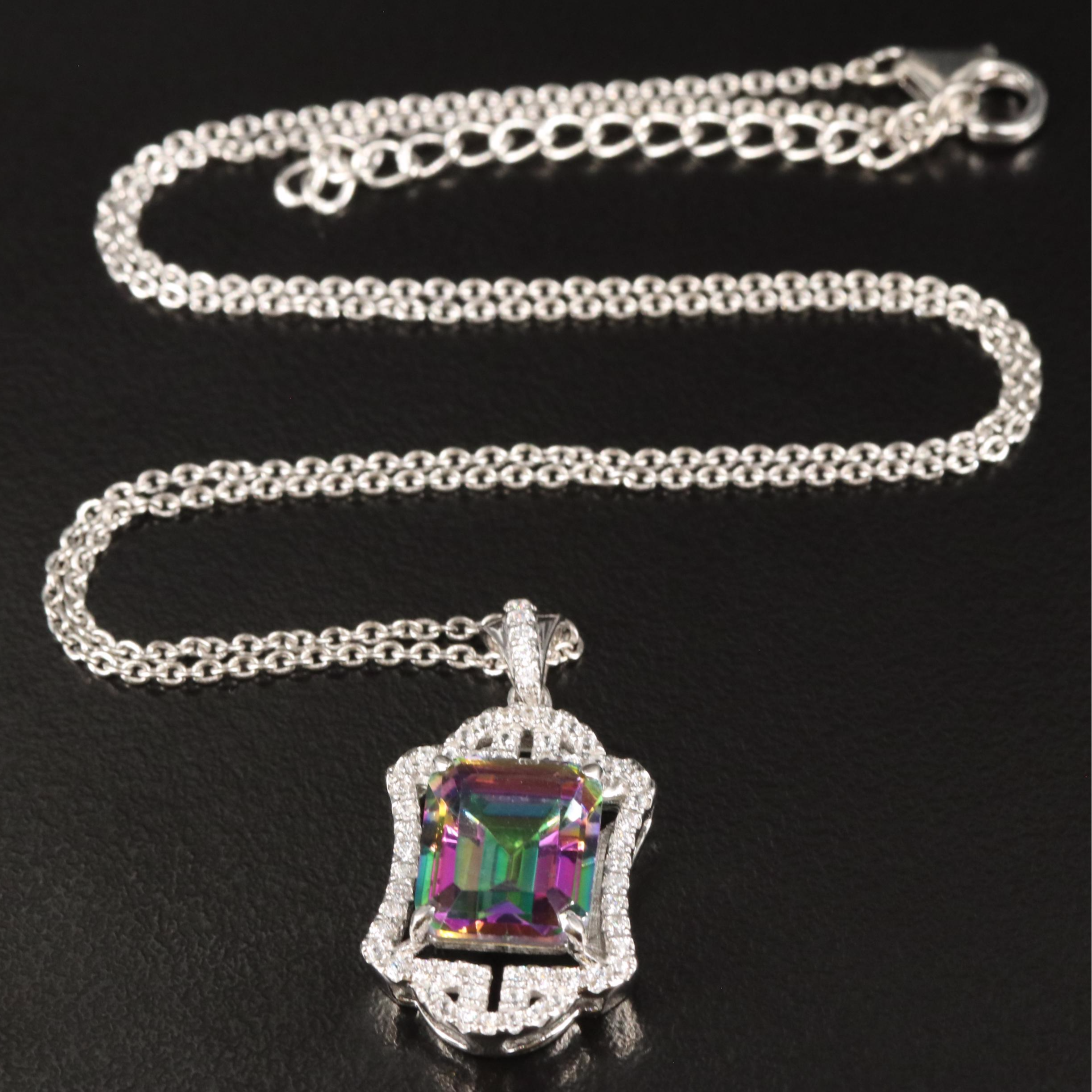 Sterling Mystic Topaz and White Topaz Pendant Necklace