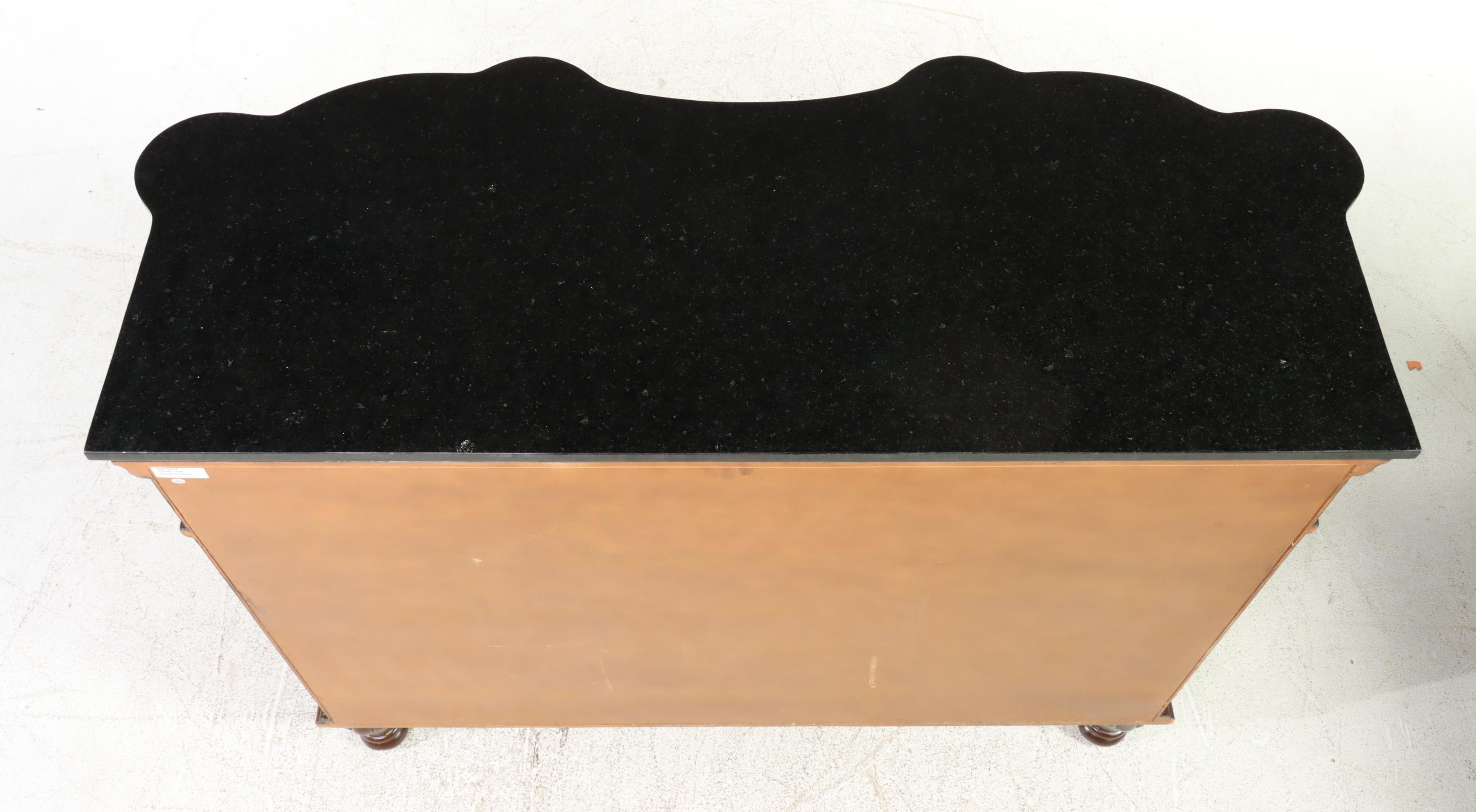 Baroque Style Serpentine Form Wood, Faux Leather and Stone Top Buffet