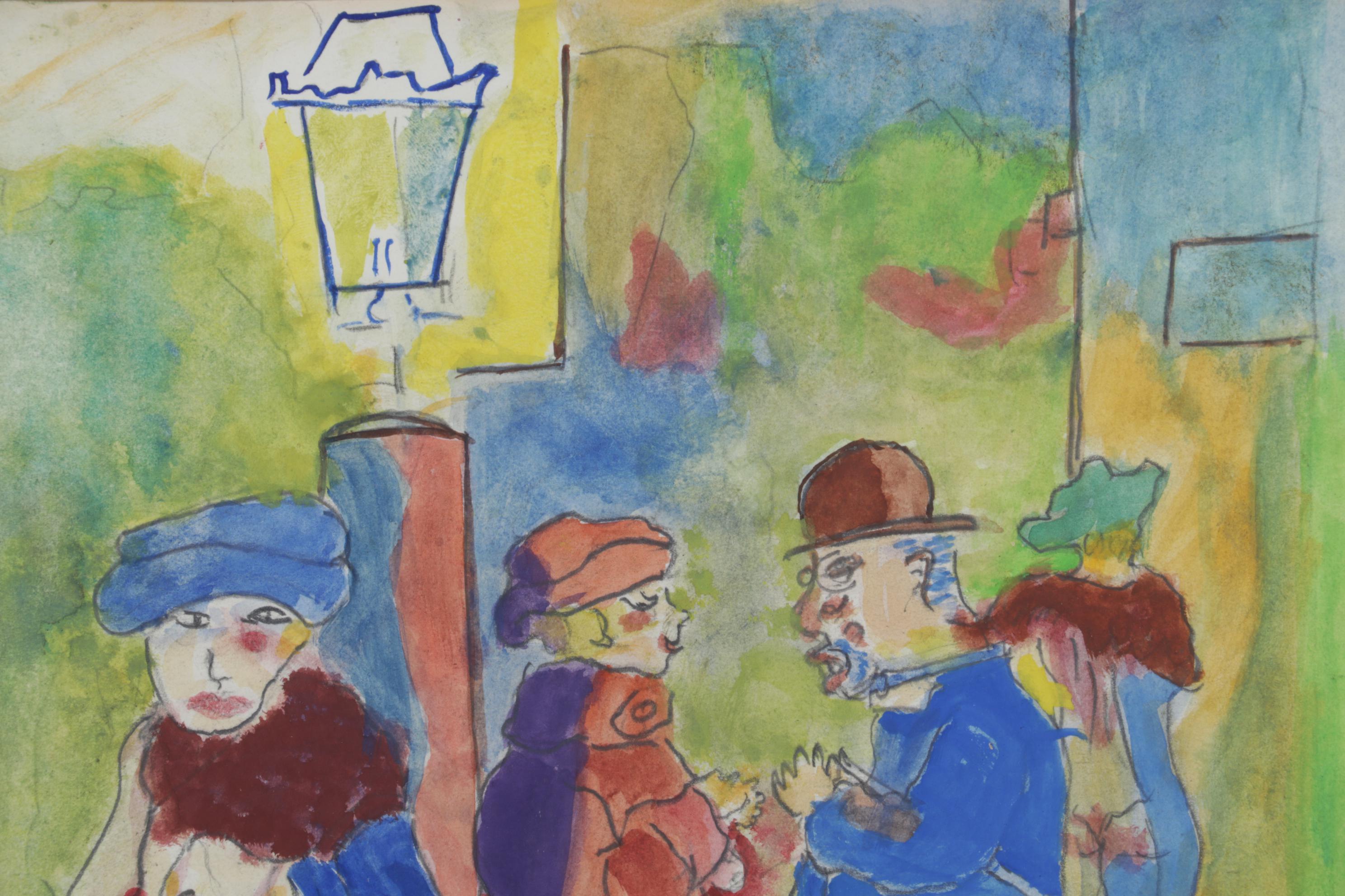 Watercolor and Gouache Painting After Georg Grosz "Dawn," Circa 1970