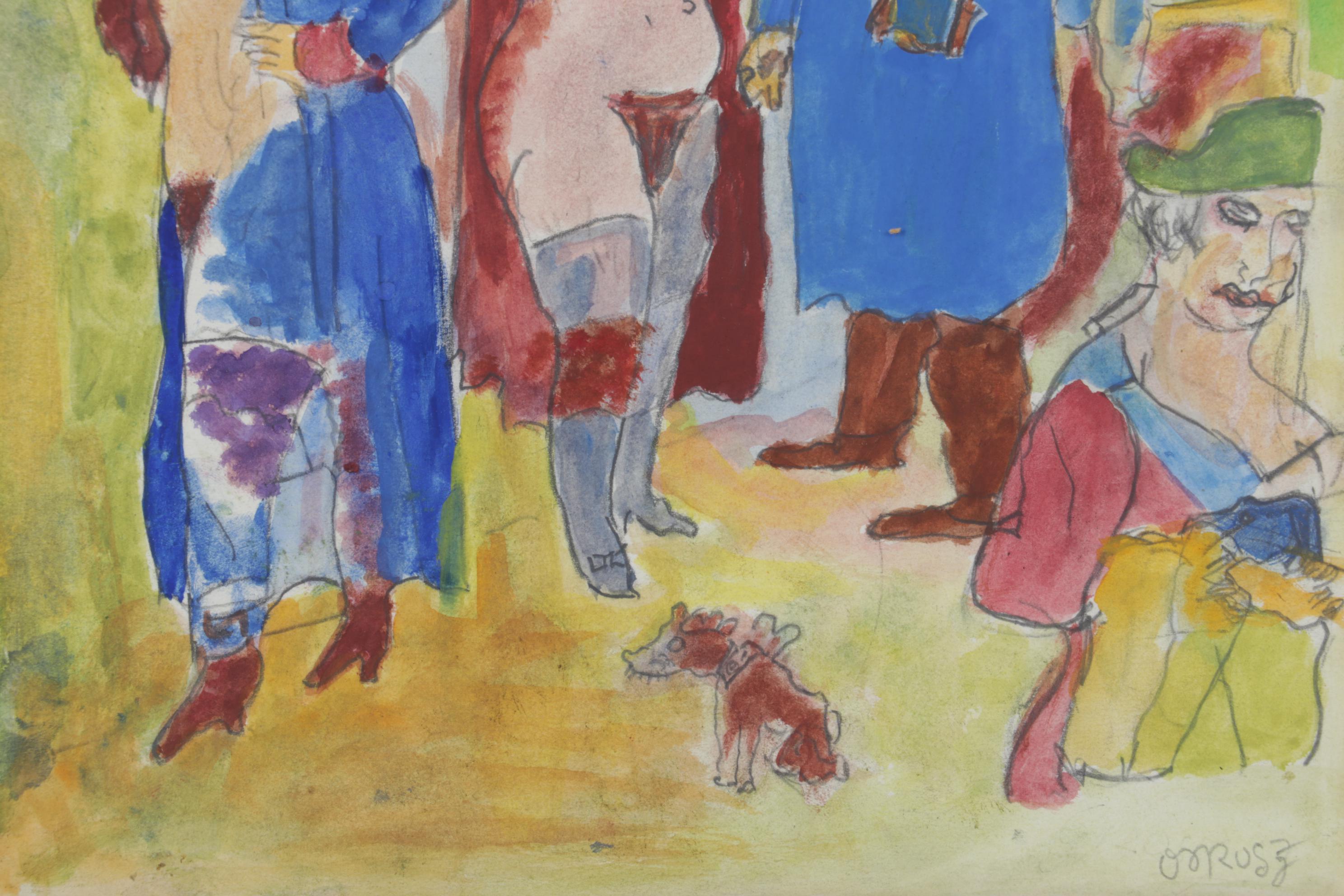 Watercolor and Gouache Painting After Georg Grosz "Dawn," Circa 1970