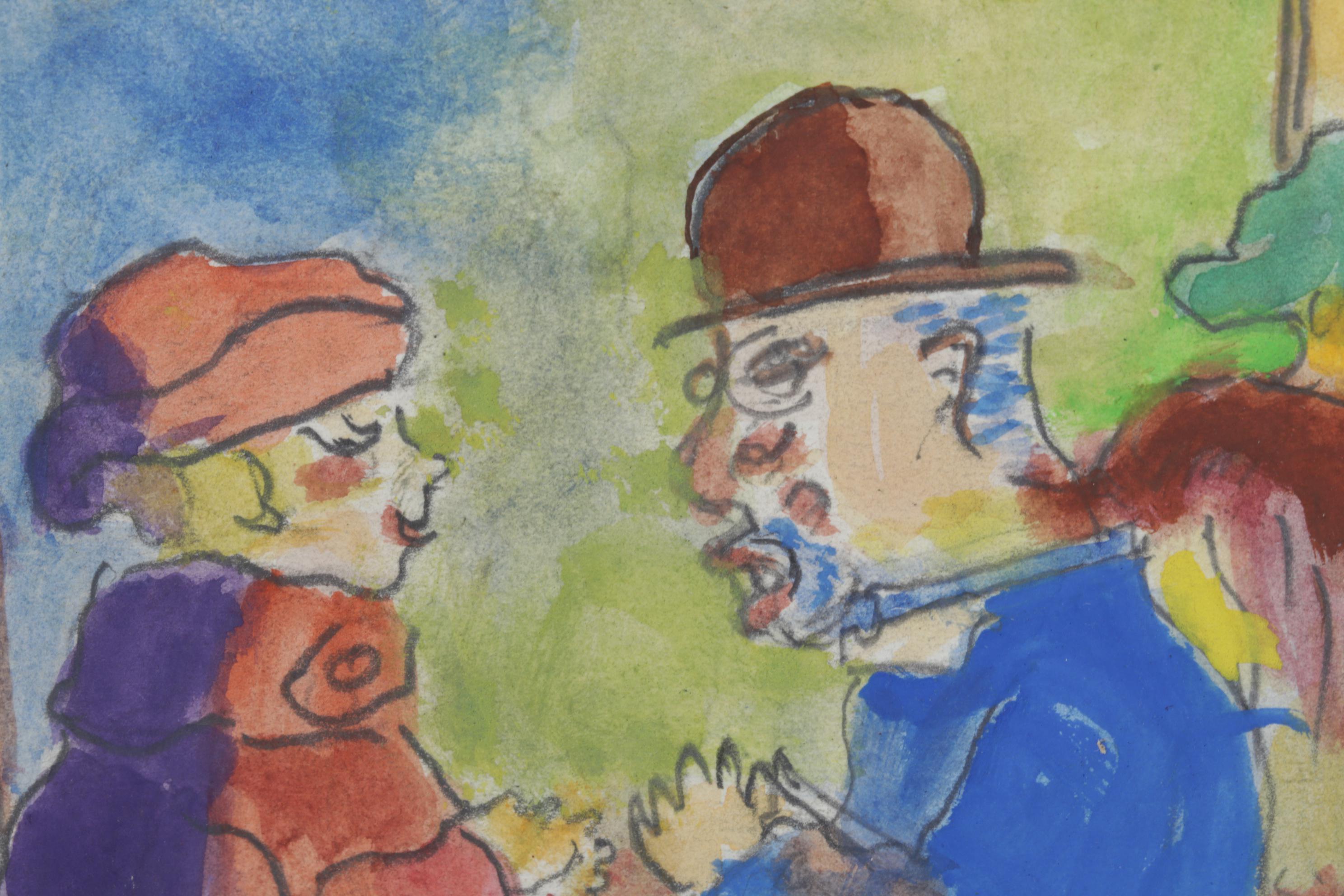 Watercolor and Gouache Painting After Georg Grosz "Dawn," Circa 1970