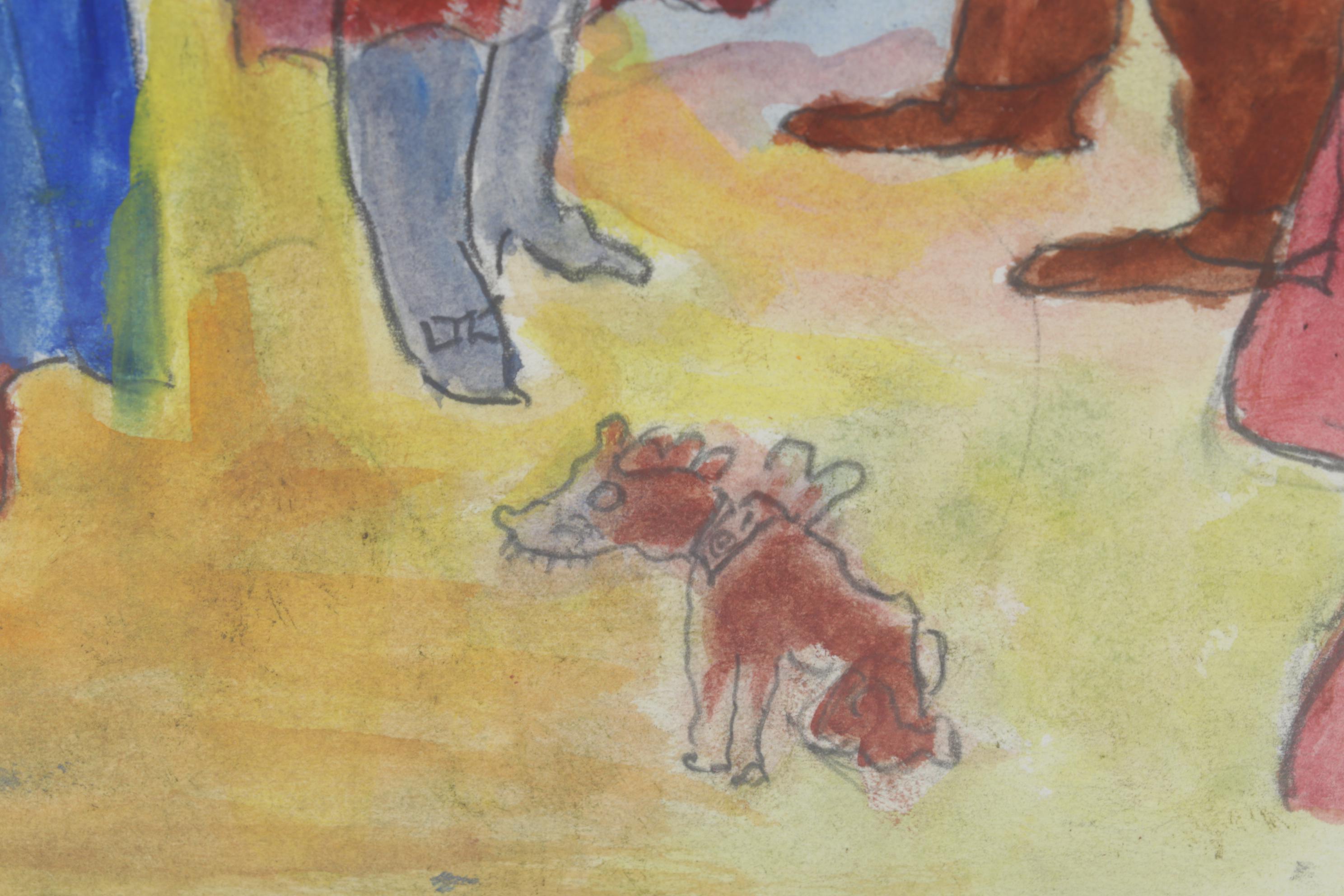 Watercolor and Gouache Painting After Georg Grosz "Dawn," Circa 1970