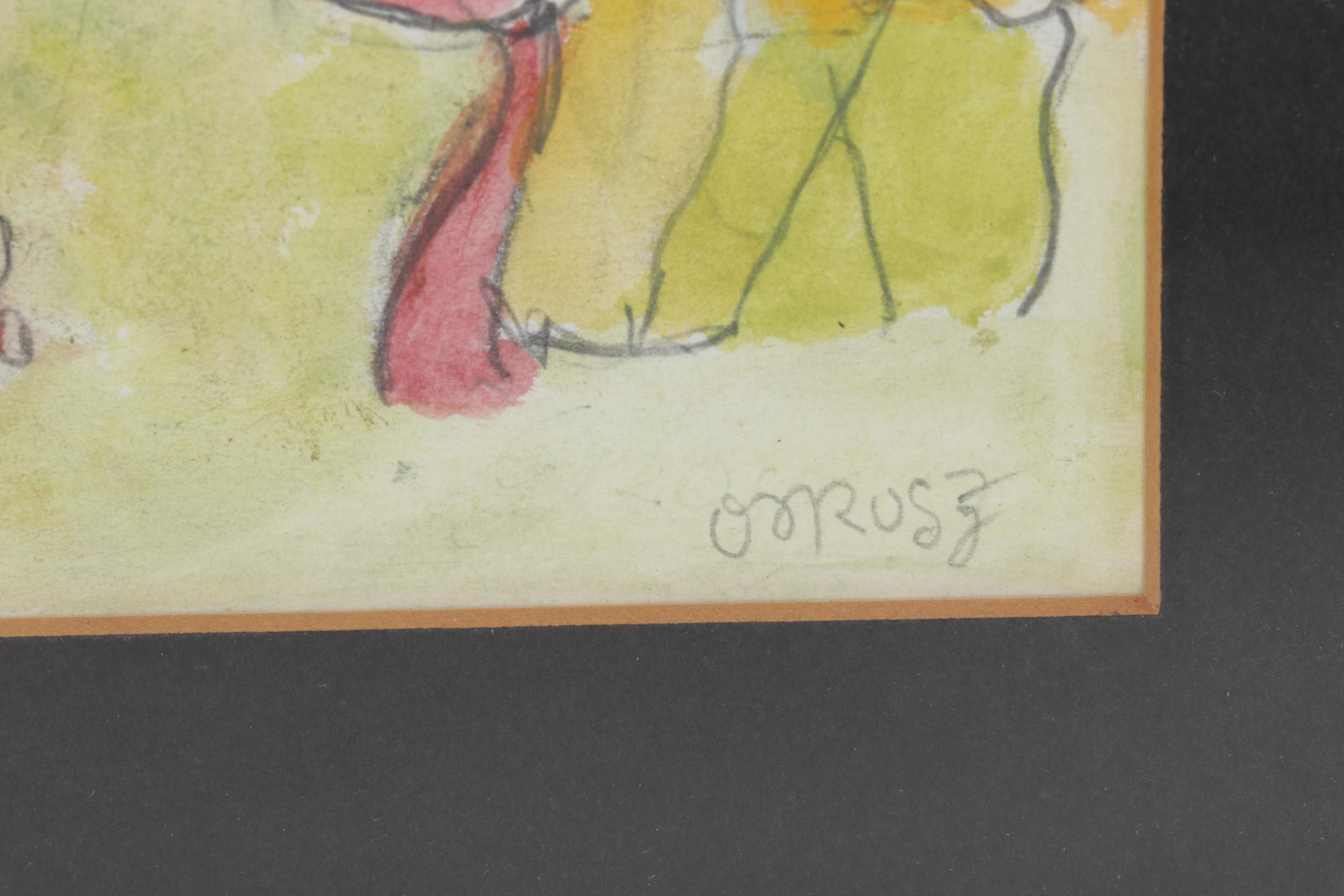 Watercolor and Gouache Painting After Georg Grosz "Dawn," Circa 1970