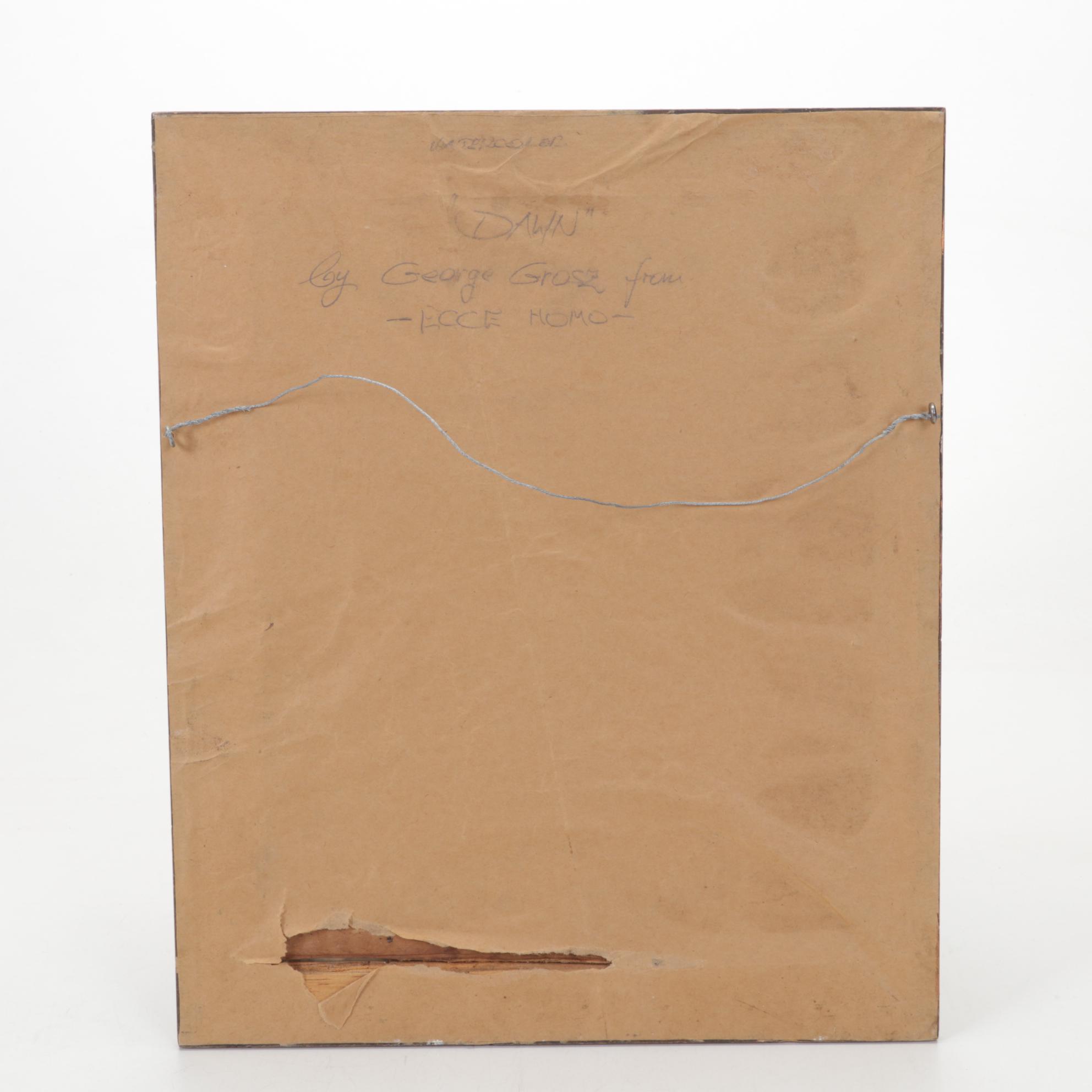 Watercolor and Gouache Painting After Georg Grosz "Dawn," Circa 1970