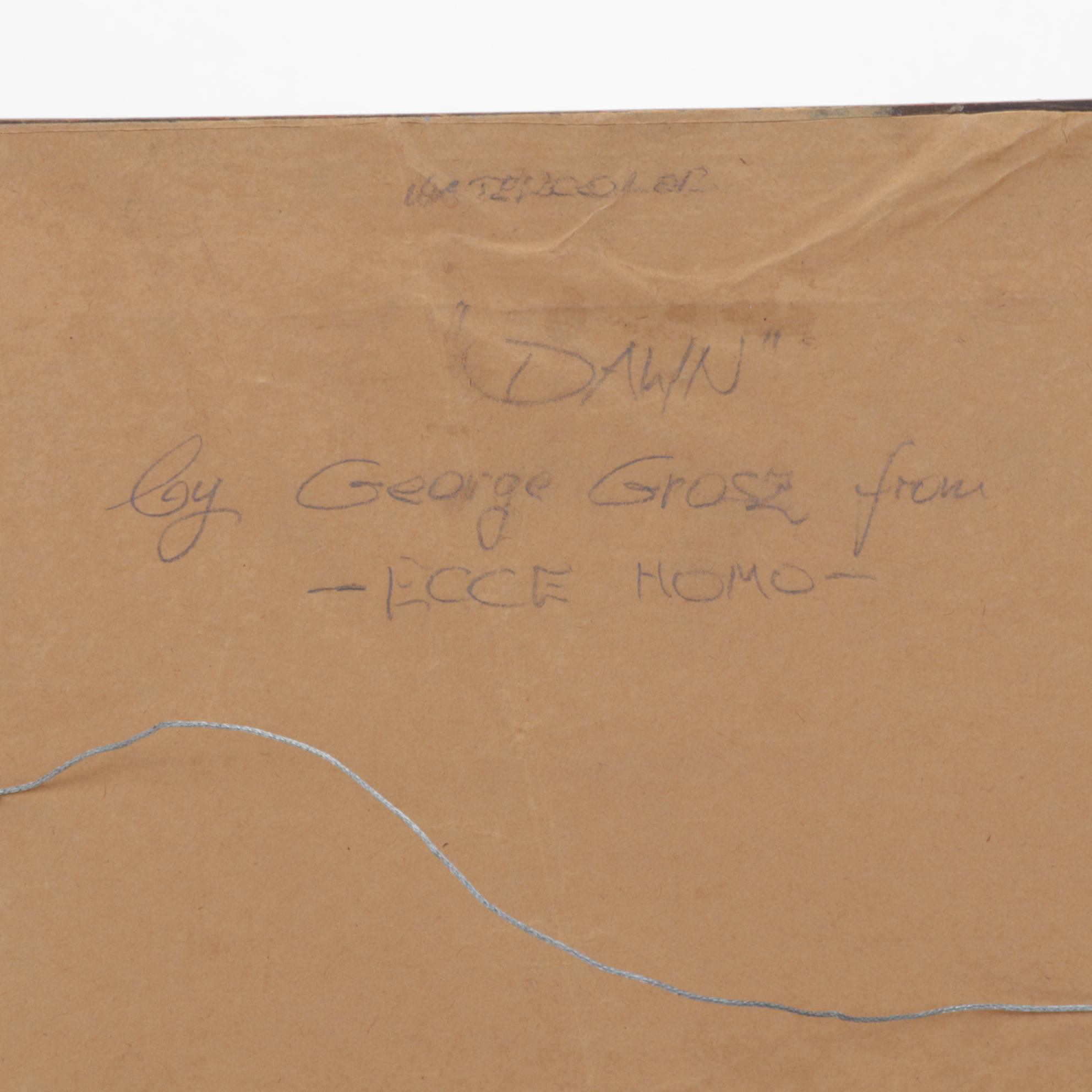 Watercolor and Gouache Painting After Georg Grosz "Dawn," Circa 1970