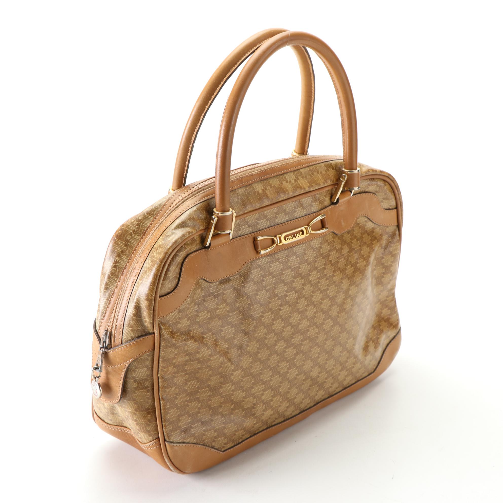 Celine Handbag in Macadam Coated Canvas with Leather Trim