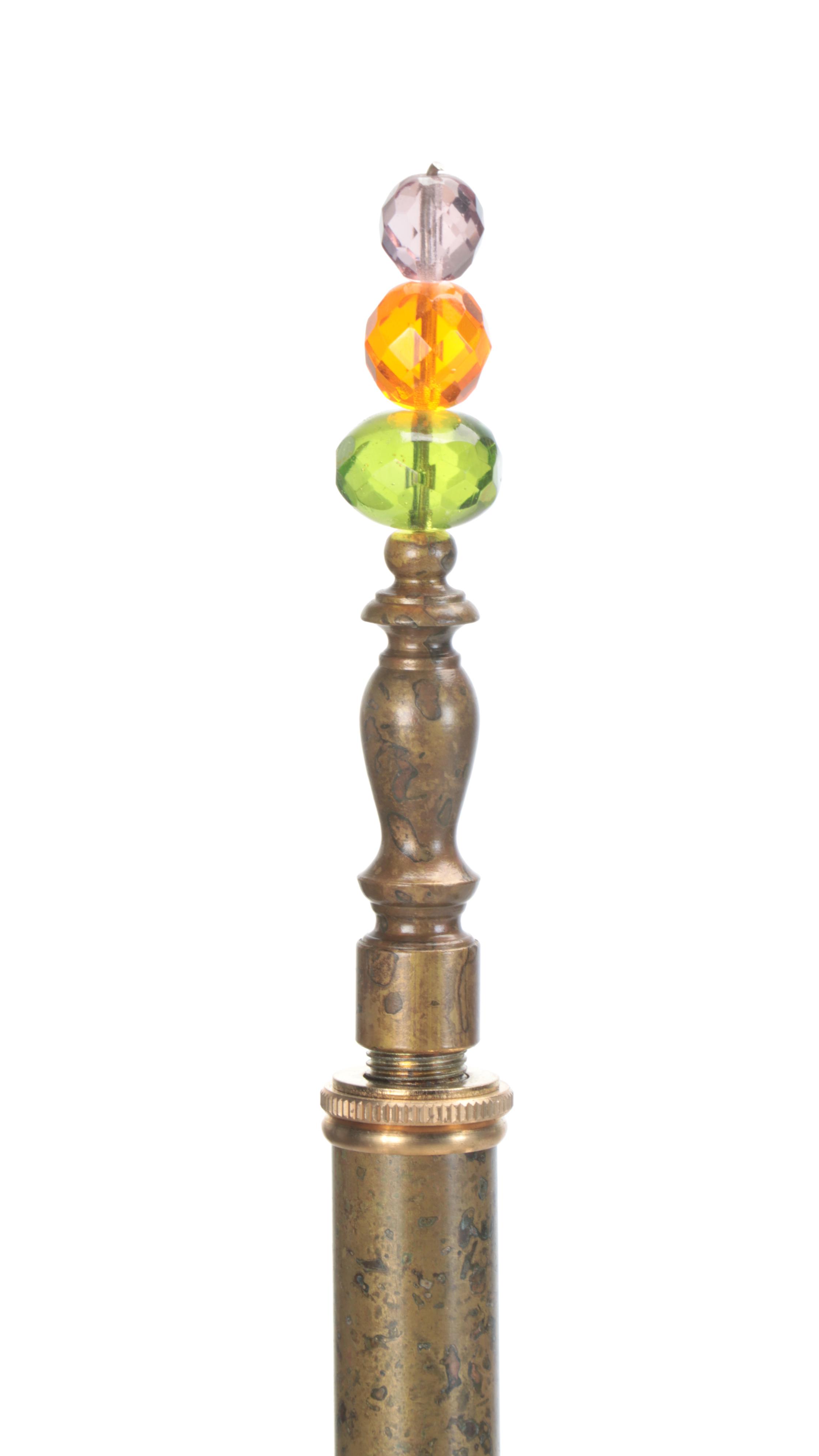 Kinzig Designs "Margot" Green Blown Glass Table Lamps with Silk Shades
