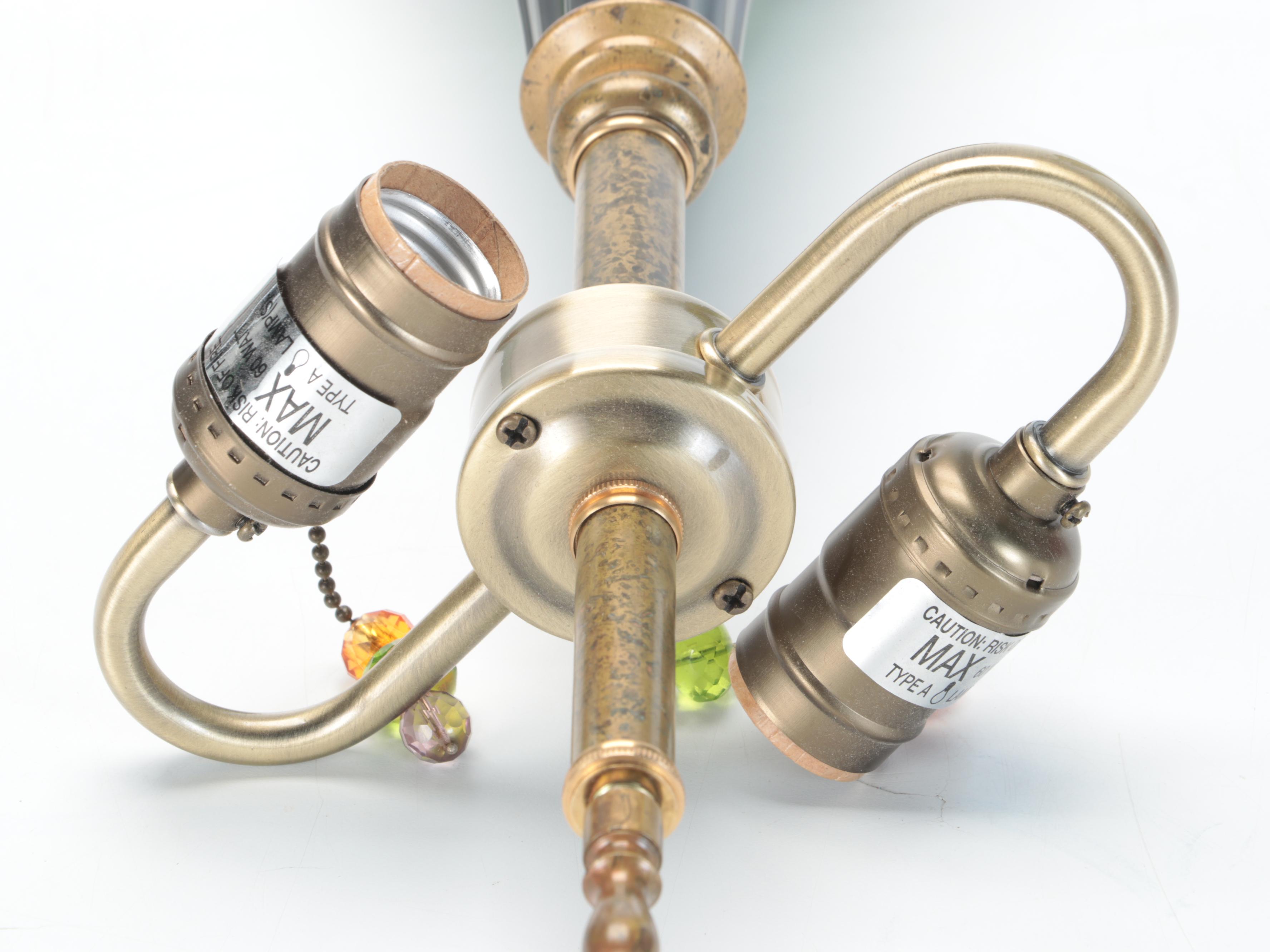 Kinzig Designs "Margot" Green Blown Glass Table Lamps with Silk Shades