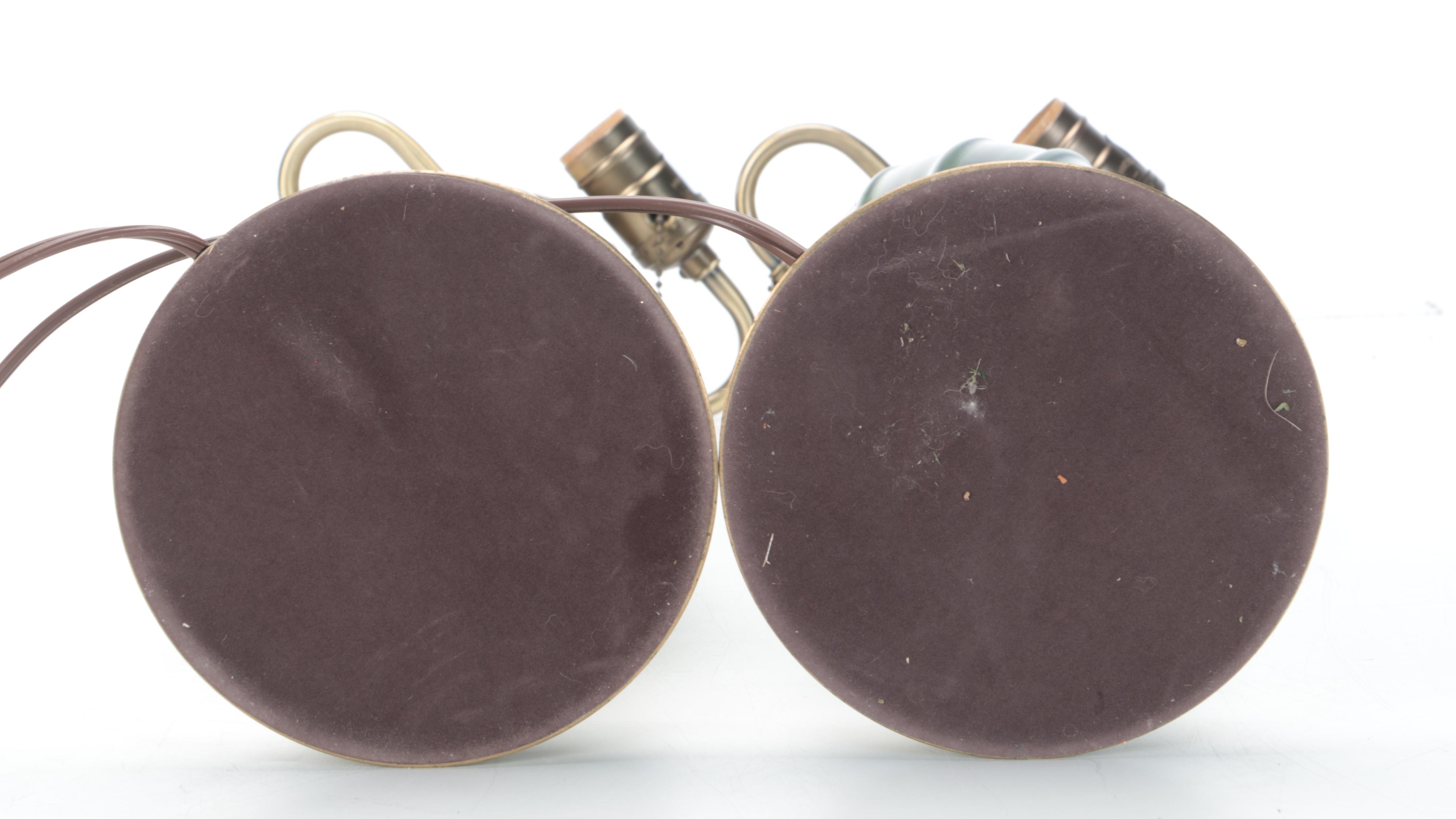 Kinzig Designs "Margot" Green Blown Glass Table Lamps with Silk Shades