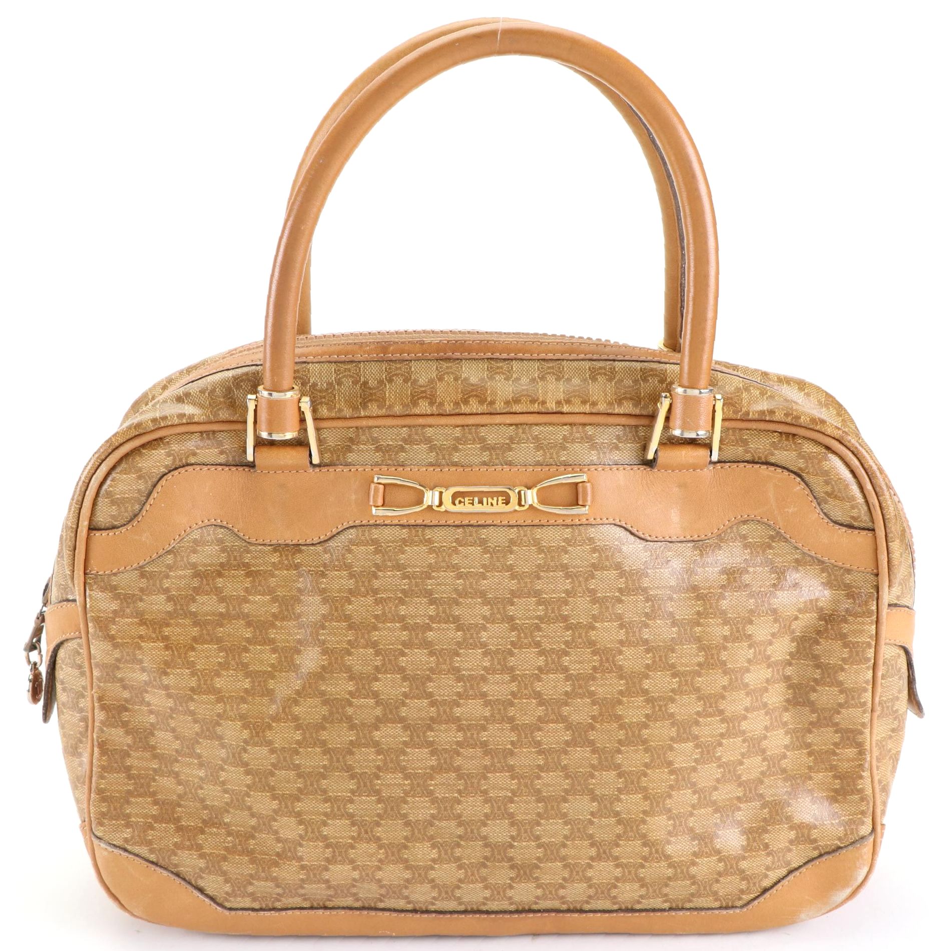 Celine Handbag in Macadam Coated Canvas with Leather Trim