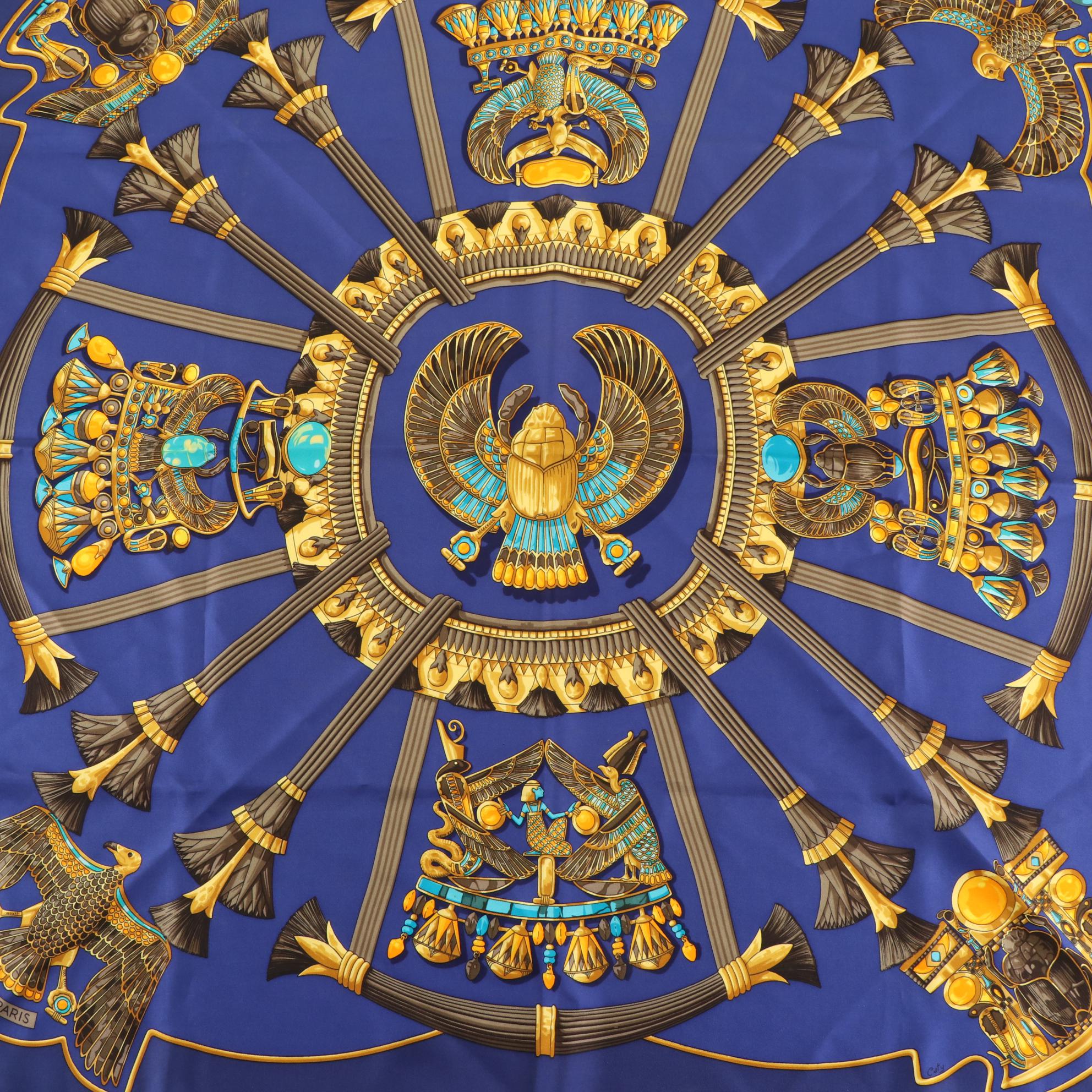 Hermès "Egyptian Scarab" Scarf 90 in Silk Twill